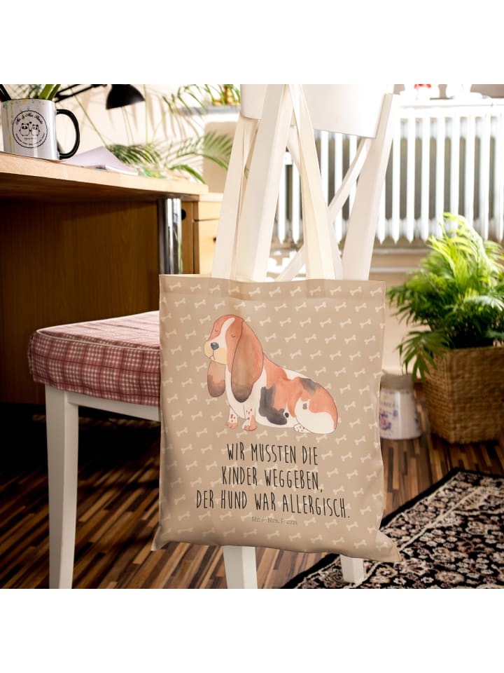 Mr. & Mrs. Panda Einkaufstasche Hund Basset Hound mit Spruch in Hundeglück günstig kaufen onesize