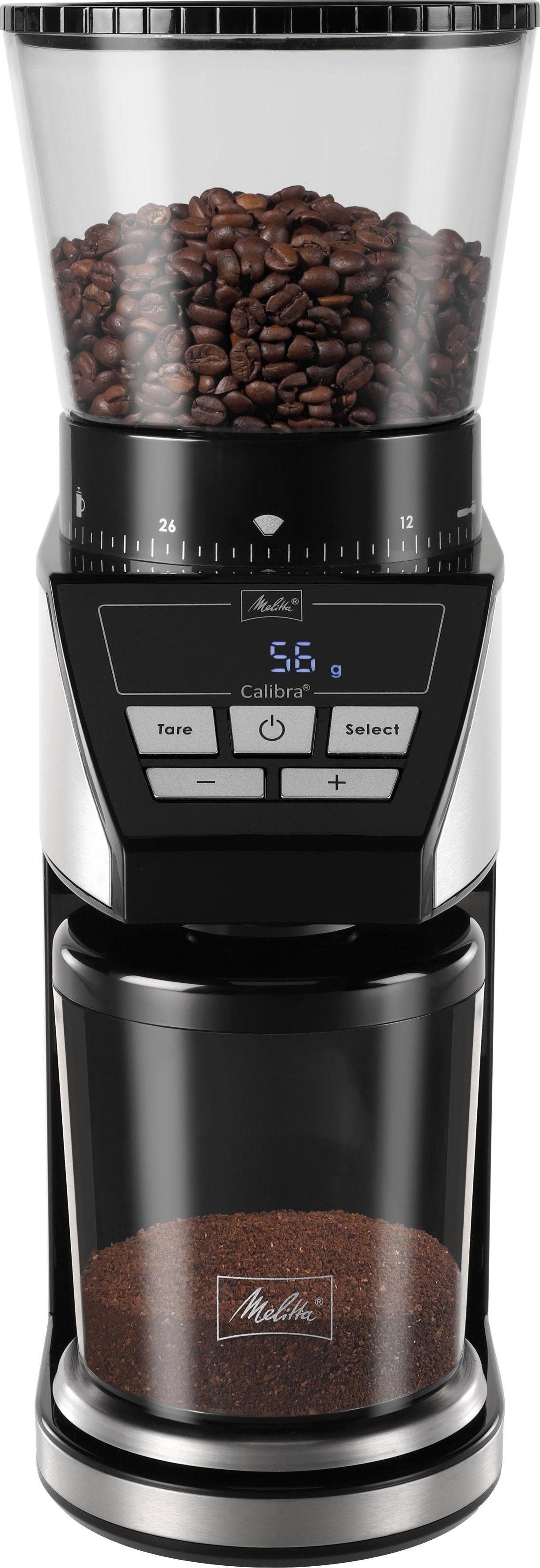 Melitta Kaffeemühle Calibra 1027-01 schwarz-Edelstahl, 160 W, Kegelmahlwerk, 375 g Bohnenbehälter