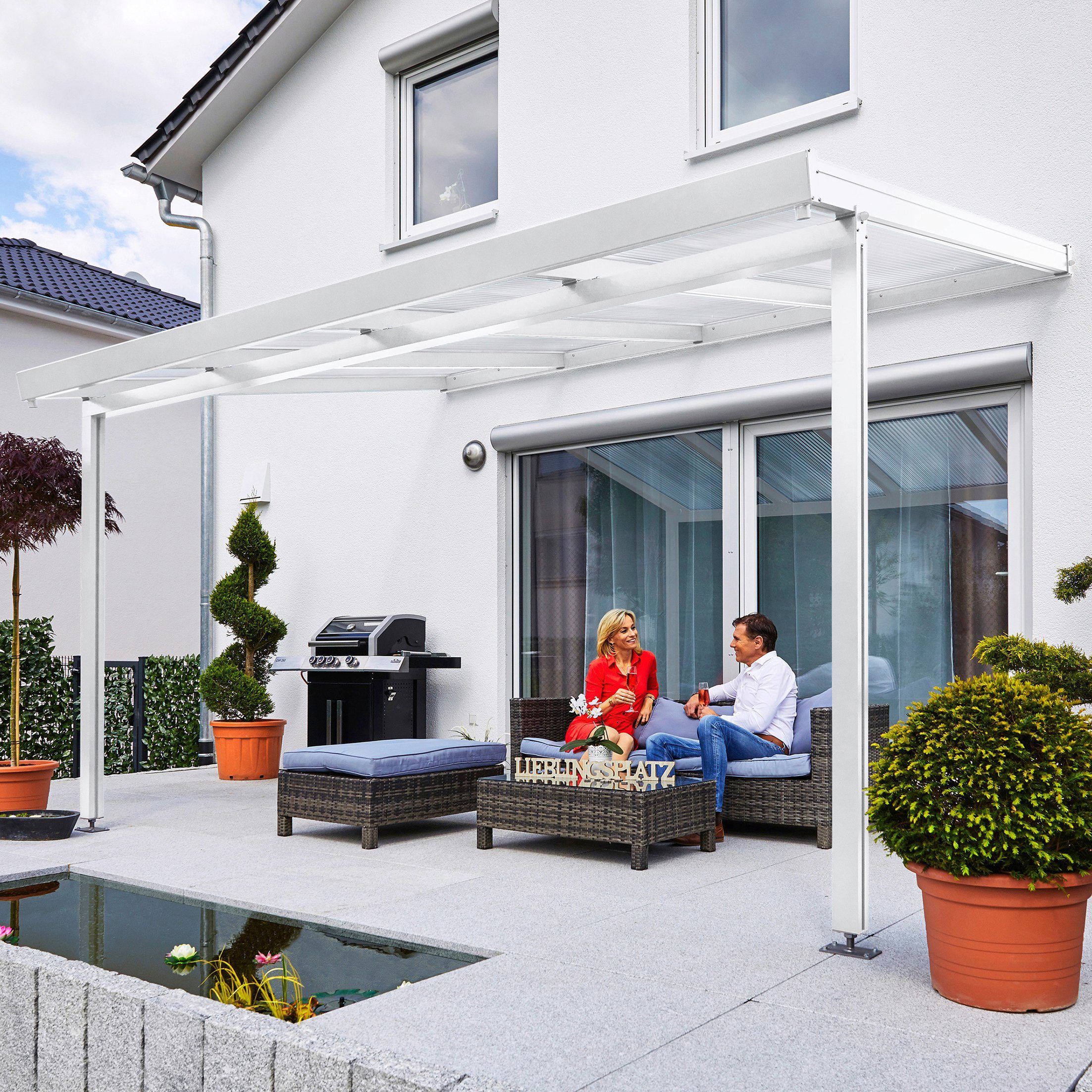 GUTTA Terrassendach Premium, BxT: 410,2x306 cm, Bedachung Doppelstegplatten, BxT: 410x306 cm, Dach Polycarbonat gestreift weiß