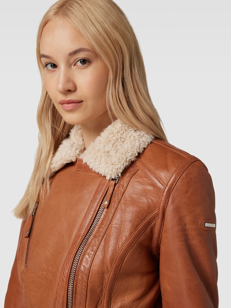 Lederjacke aus Lammleder mit Reverskragen in cognac