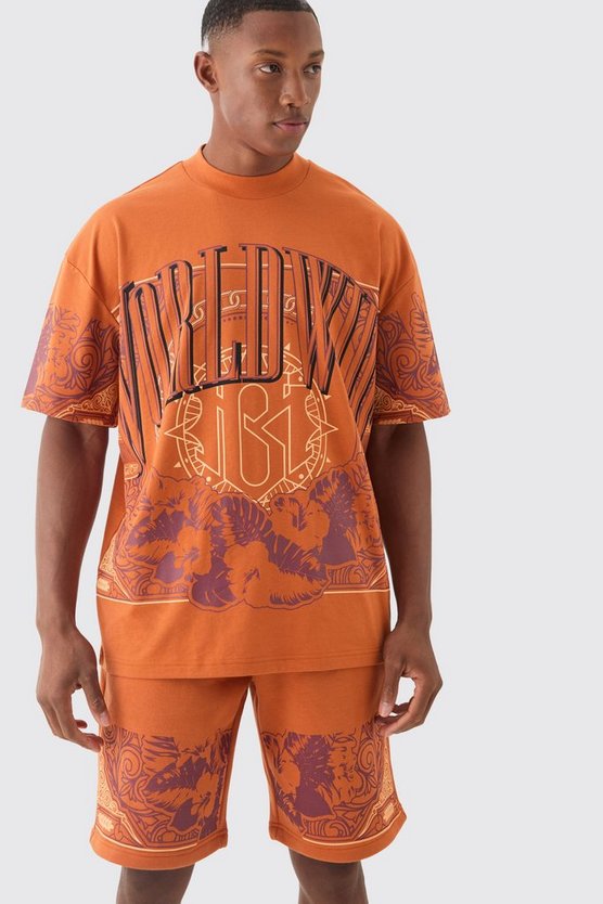Oversize T-Shirt und Shorts mit Worldwide-Print