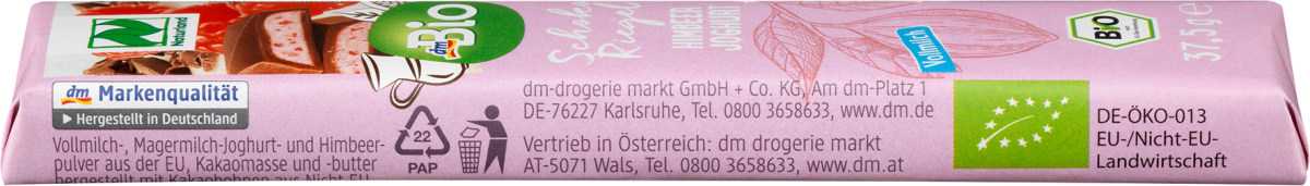 Schokoriegel, Vollmilch Himbeer Joghurt, 37,5 g