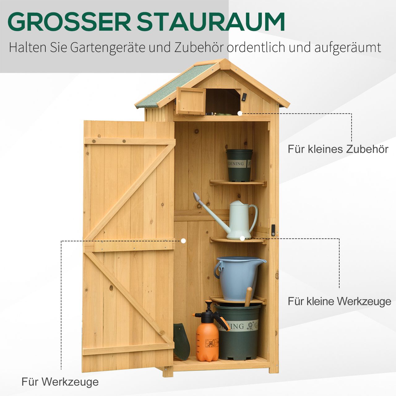Outsunny Gartenschrank Geräteschuppen mit Fachböden Asphaltdach Holz Gelb