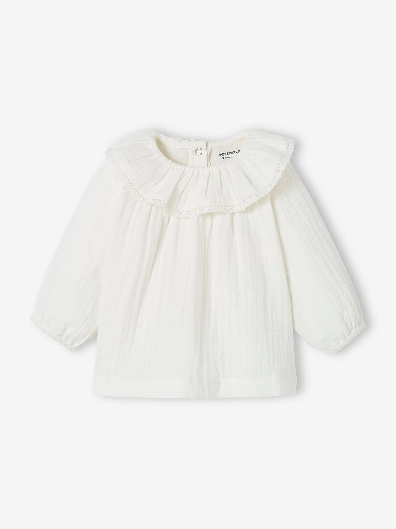 Blouse en gaze de coton bébé col volanté écru