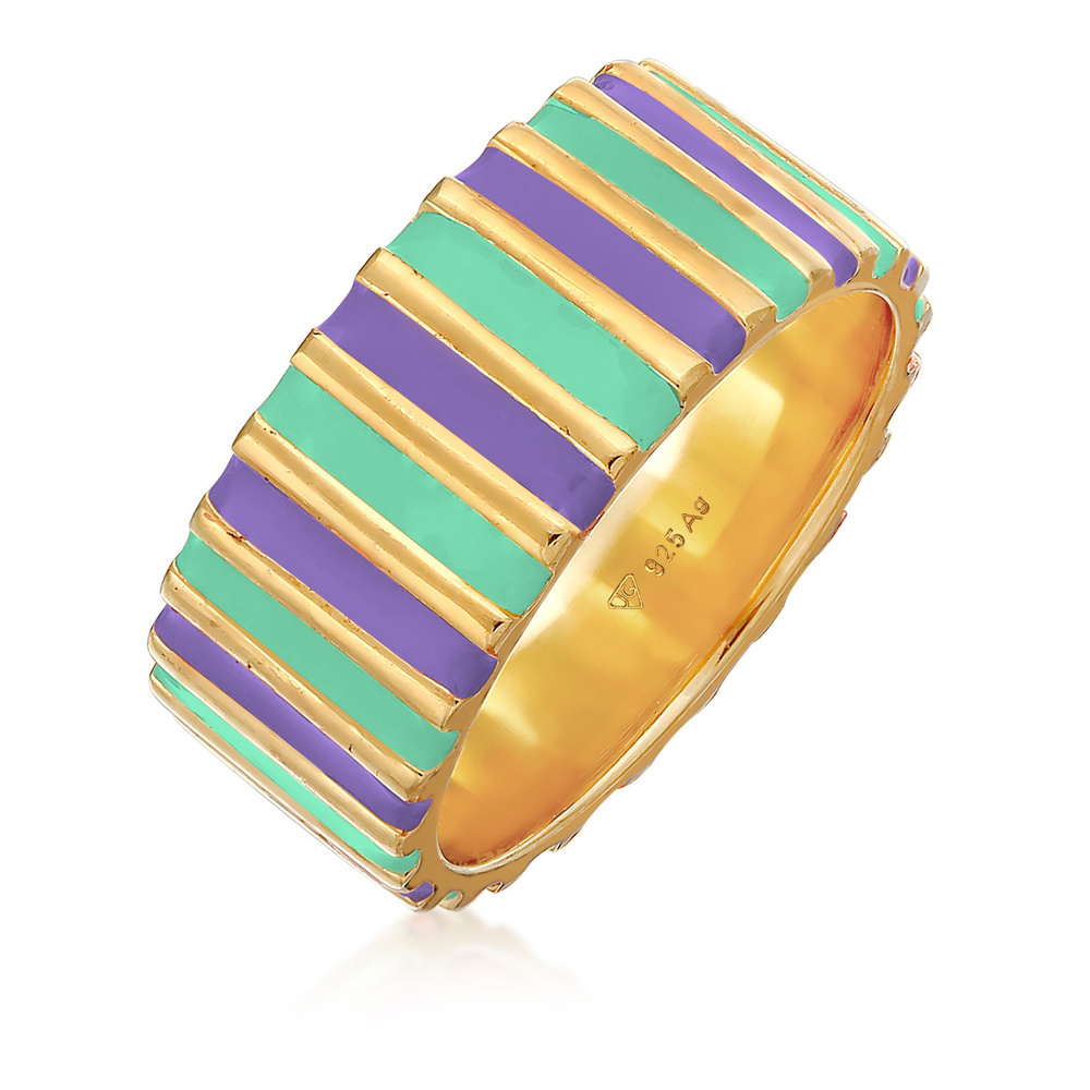 Elli Elli Bague Femmes Bande Rainures avec Émail Jaune et Orange en Argent Sterling 92 Bague