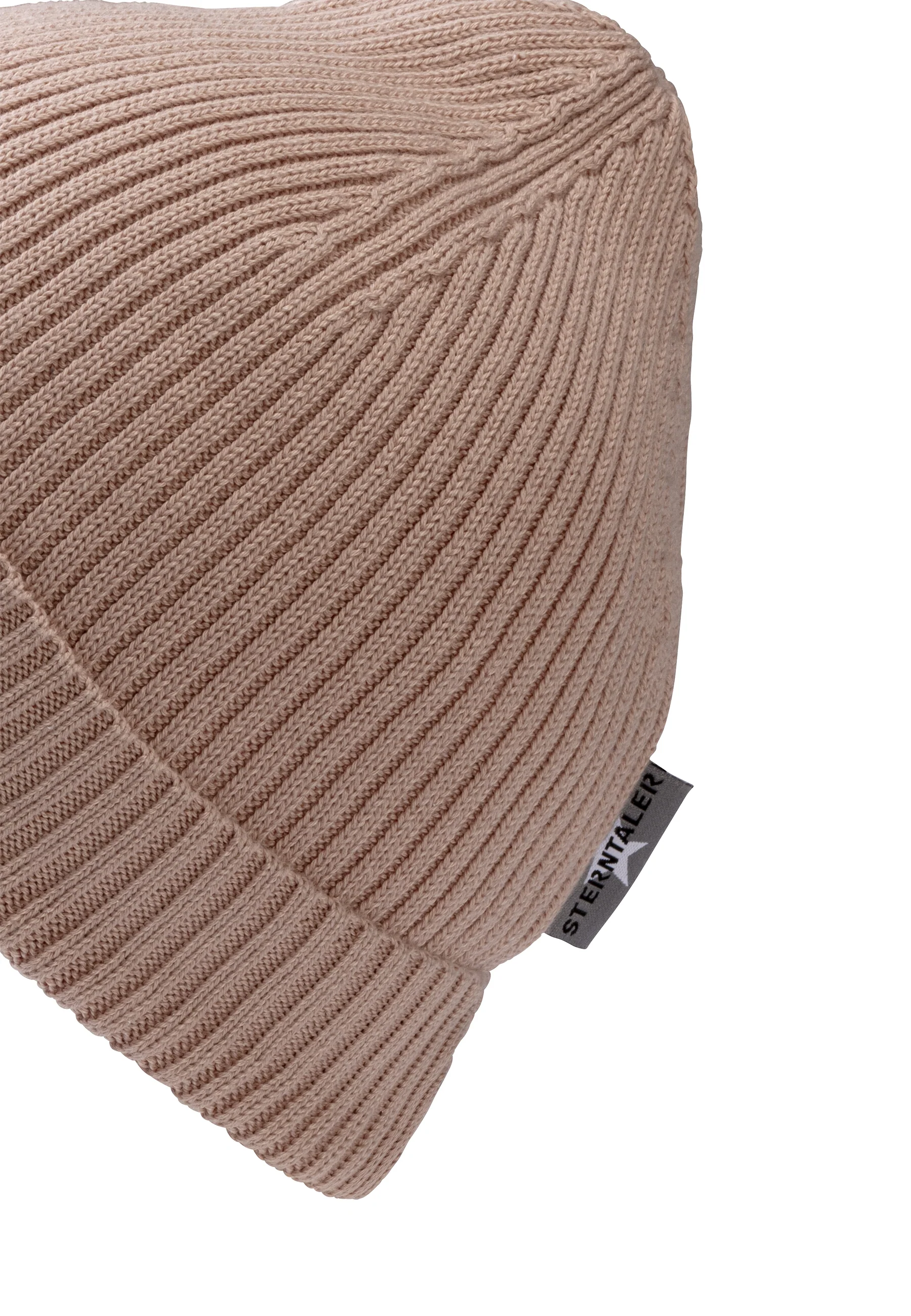 Strickmütze GOTS Uni im Rippenmuster mit Umschlag