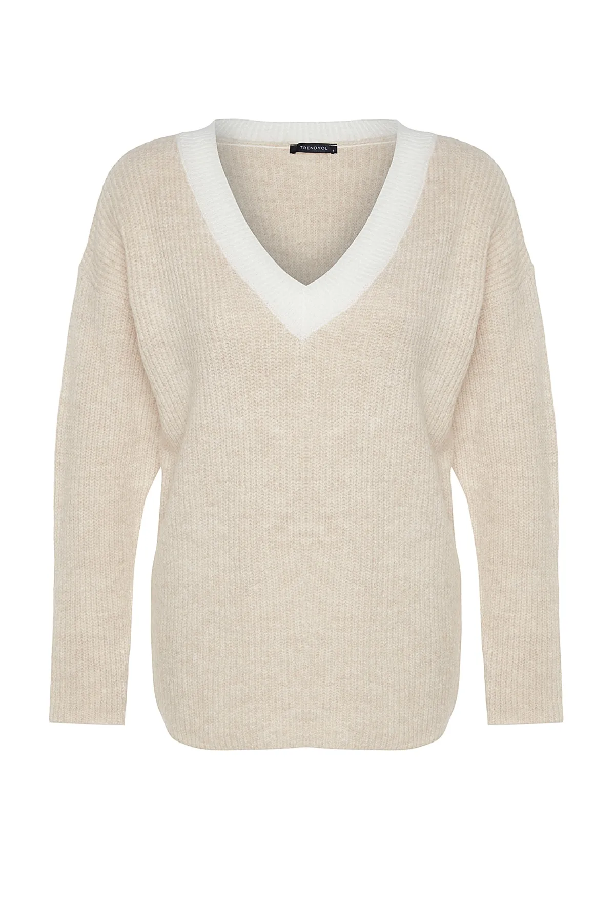 Trendyol Collection  Beiger Strickpullover mit weicher Struktur TWOAW24KZ00438