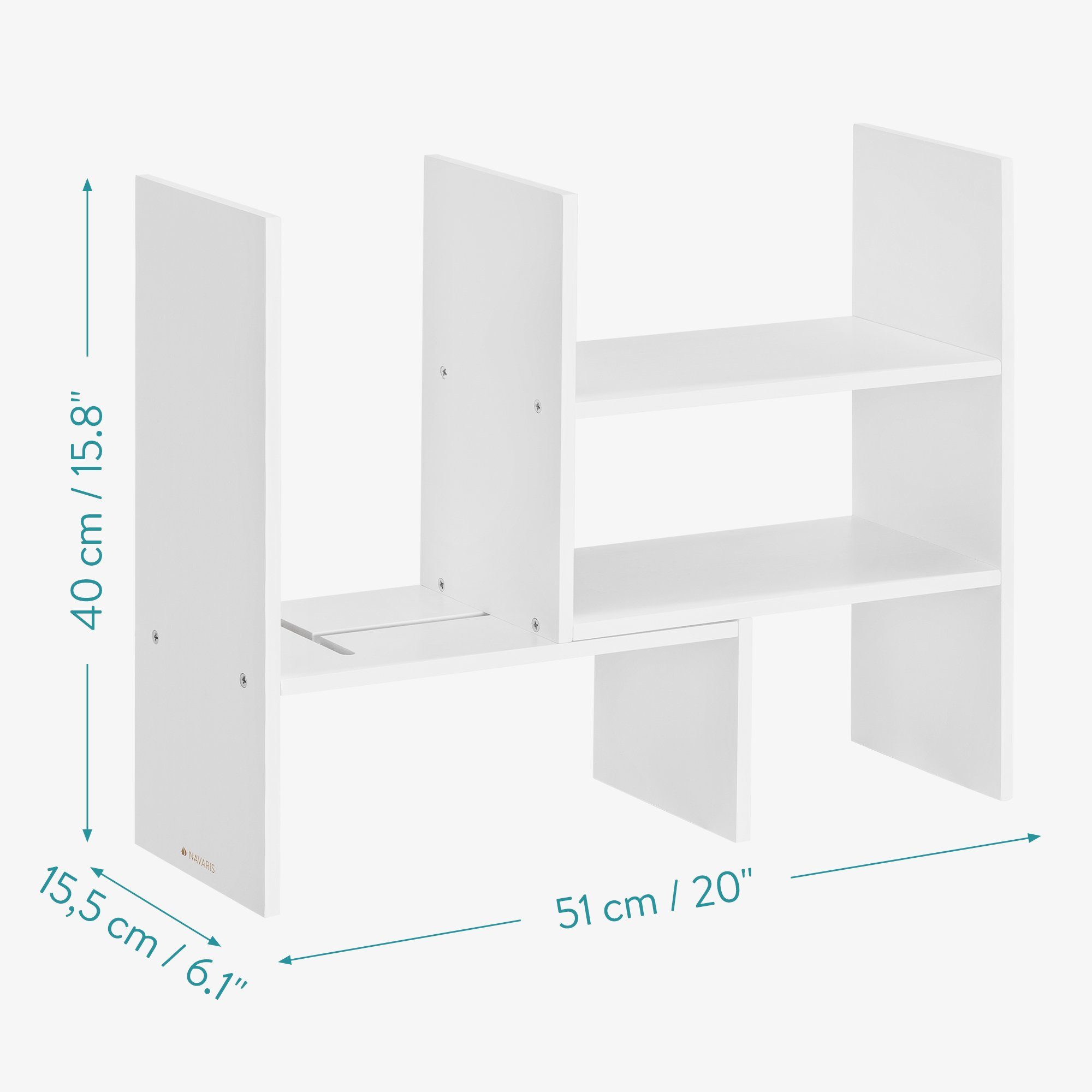 Navaris Bücherregal Schreibtisch-Organizer 64x15,5x40 - verstellbares Regal - Weiß