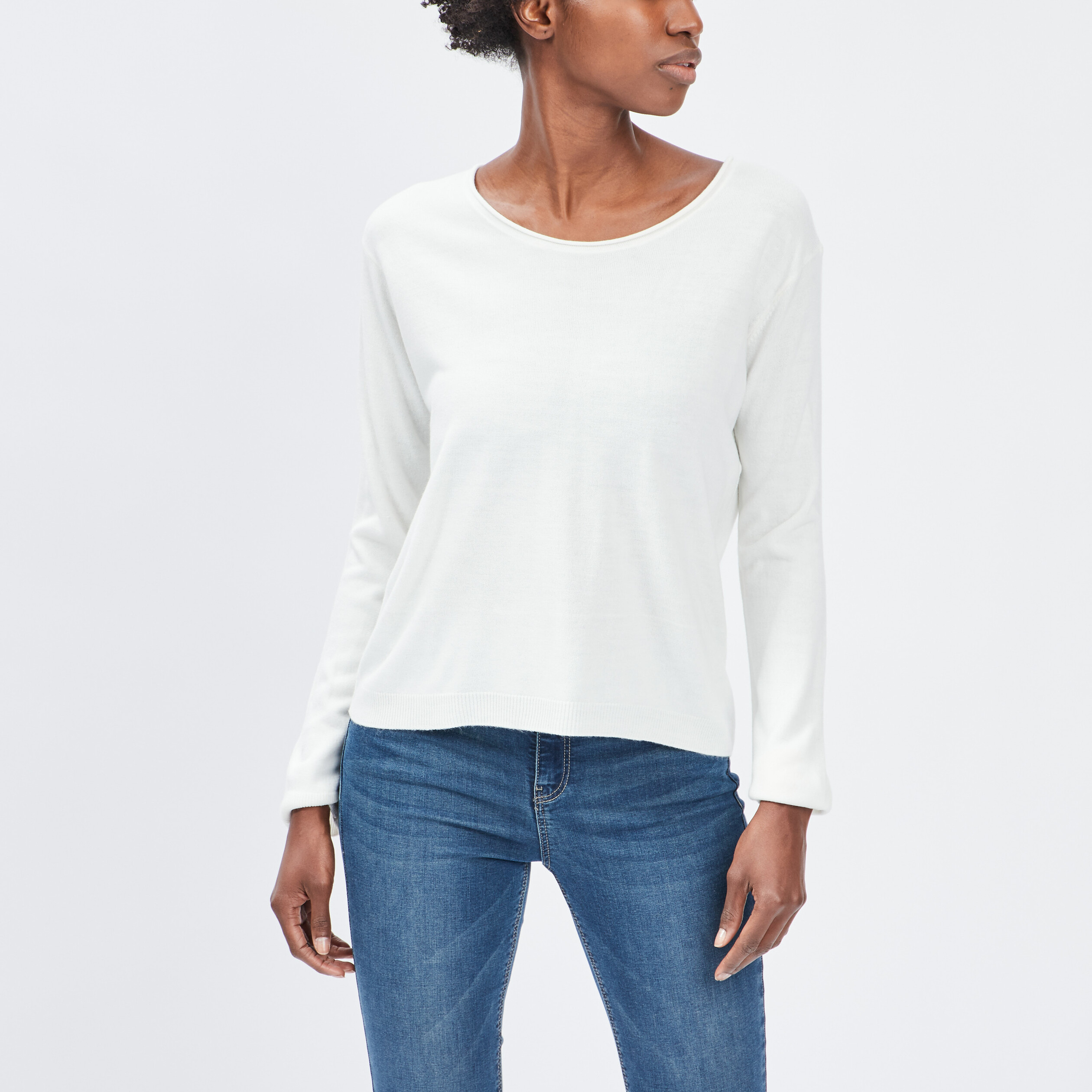 Pull avec col rond ecru femme | La Halle