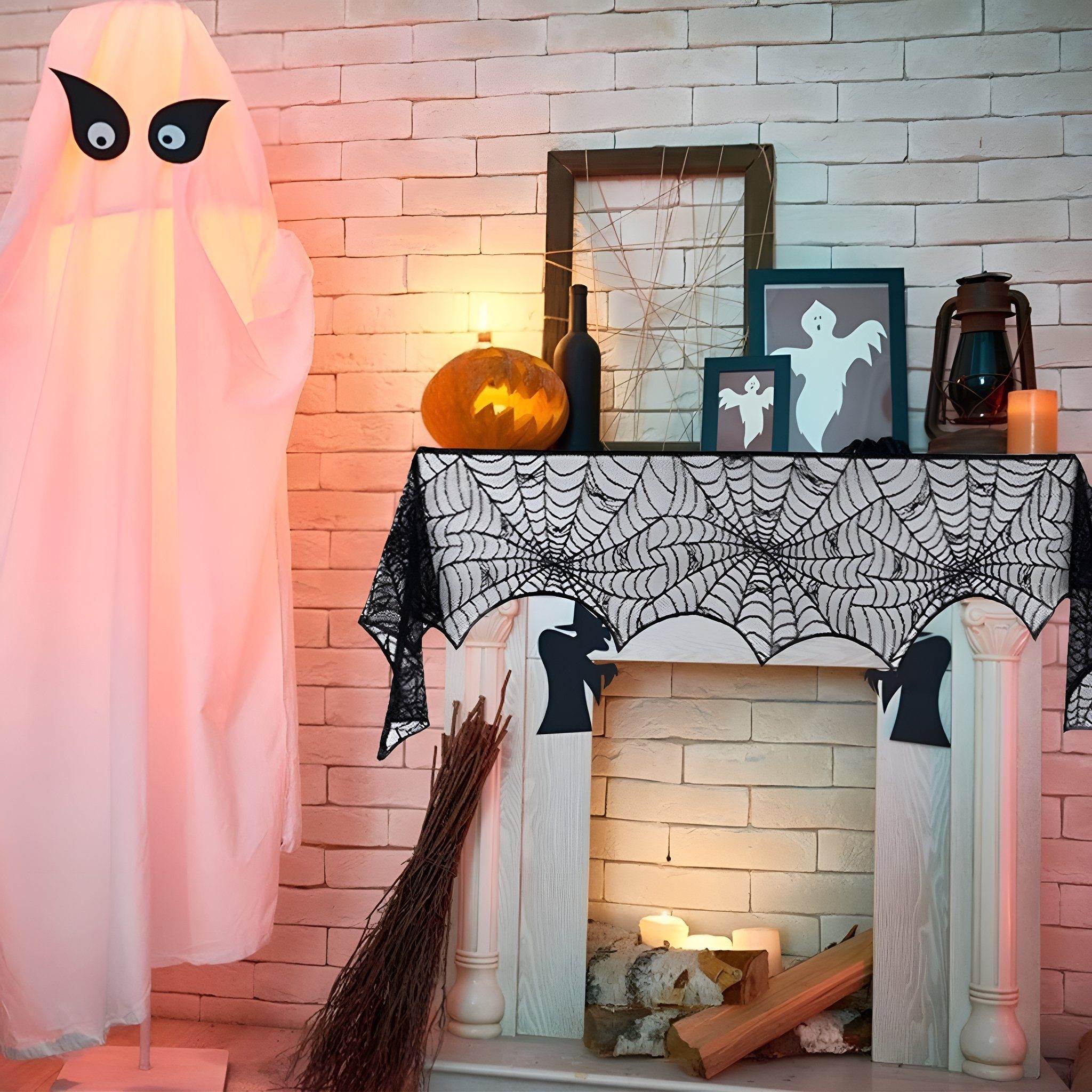 Suzakuin Arbeitsplatte Halloween Spinnennetz Tischtuch Tischfahne Mantel Schal Lampenschirm