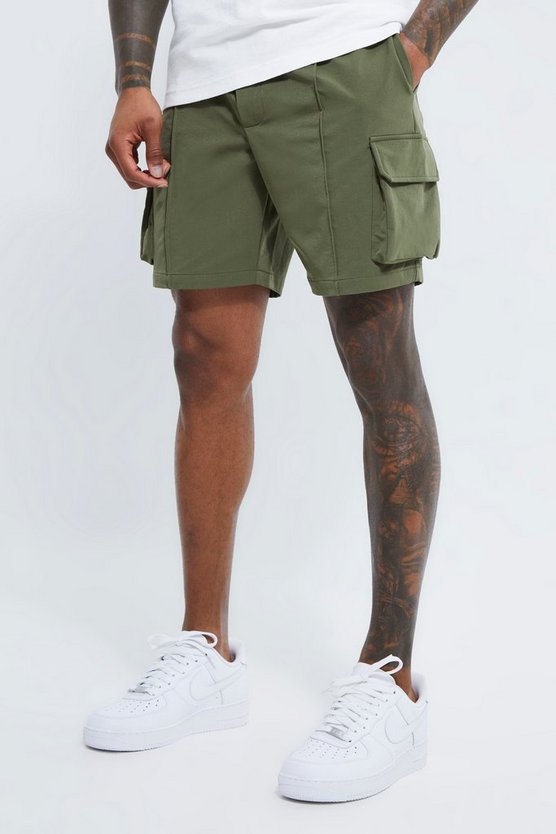 Elastische Slim-Fit Cargo-Shorts
