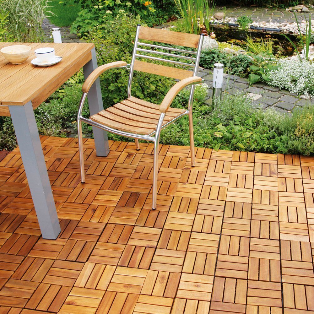 Gartenfreude Holzfliesen, Set, 10 St., 0,9 m², Akazienholz, wetterfest, mit Klickfunktion