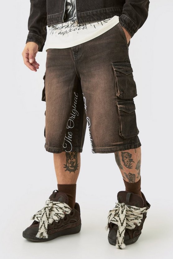 Braune bestickte Cargo-Jorts