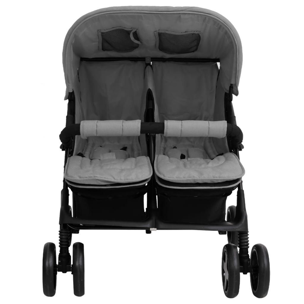 vidaXL Kinder-Buggy Zwillingskinderwagen Hellgrau Stahl