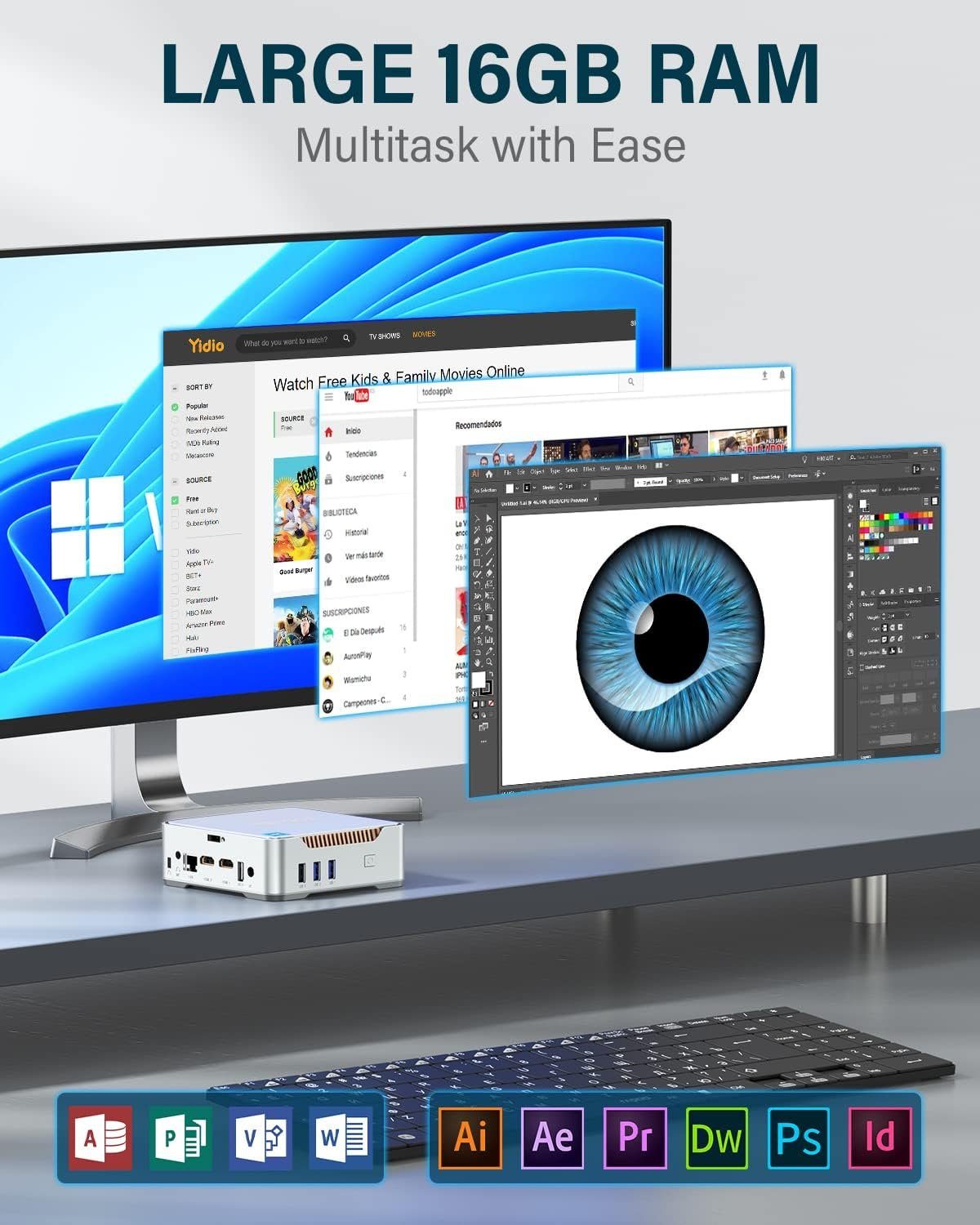 NiPoGi Mini-PC (Intel Celeron, ‎Intel UHD Graphics 4K UHD Triple Display, 16 GB RAM, 512 GB HDD, 12th Gen Intel Alder Lake-N95 Mini PC with 4K UHD Windows 11 Pro)