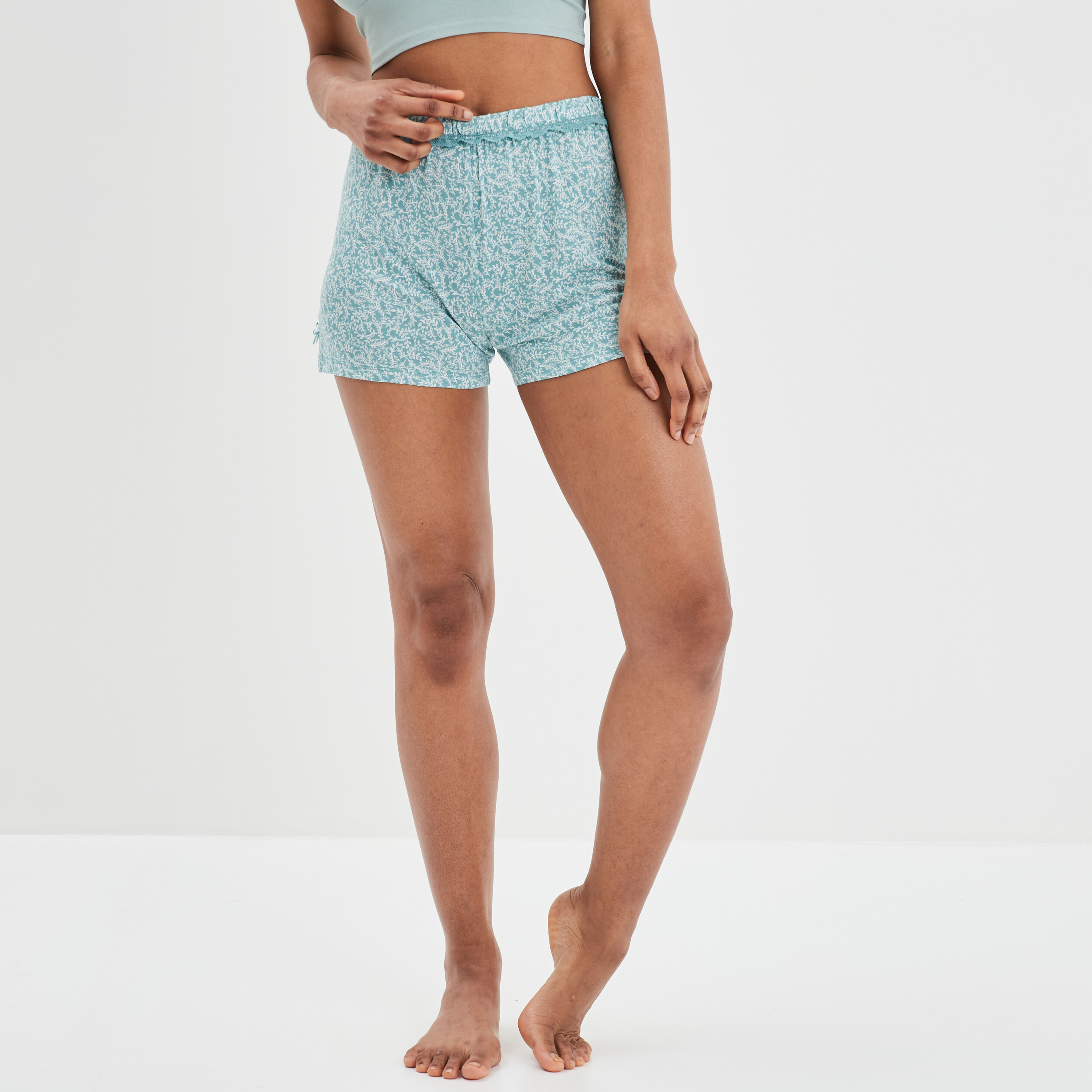 Bas de pyjama short liseré dentelle vert femme | La Halle
