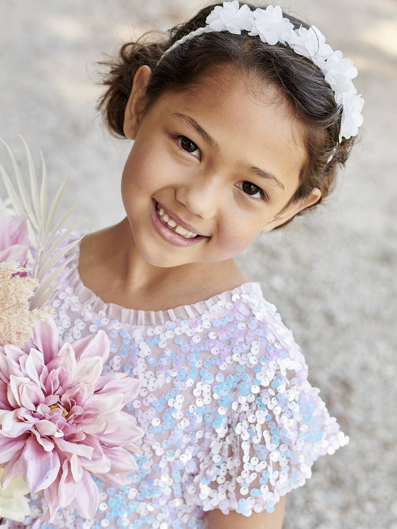 Vertbaudet Festliches Mädchen Kleid mit Pailletten - rosa schimmernd
