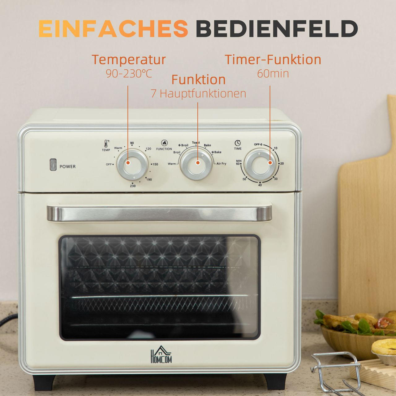 HOMCOM 5-in-1 Mini Ofen 20L Minibackofen mit Backblech Set, Timer, 90-230