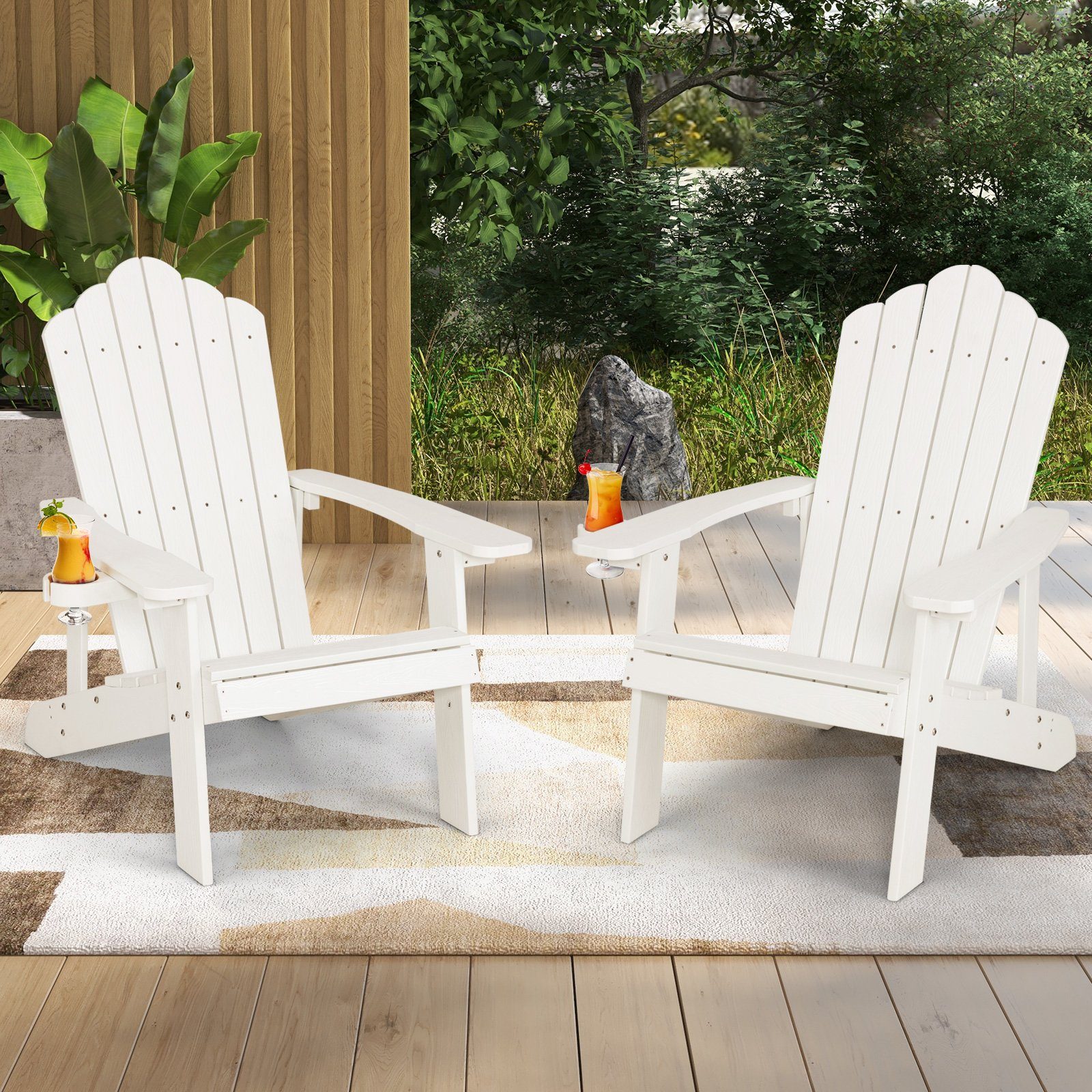 COSTWAY Gartenstuhl Adirondack Stuhl, mit Getränkehalter, bis 170kg
