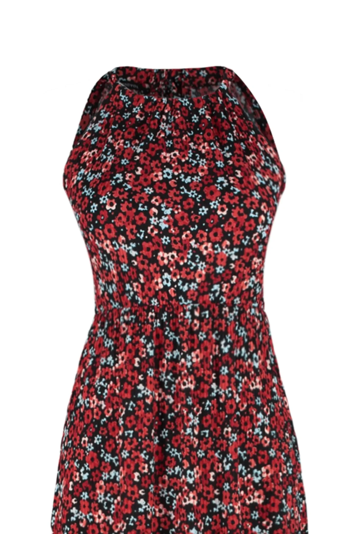 Trendyol Collection  Mehrfarbiges, bedrucktes Maxi-Strickkleid in A-Linie mit Blumenmuster und Neckholder TWOSS23EL00705