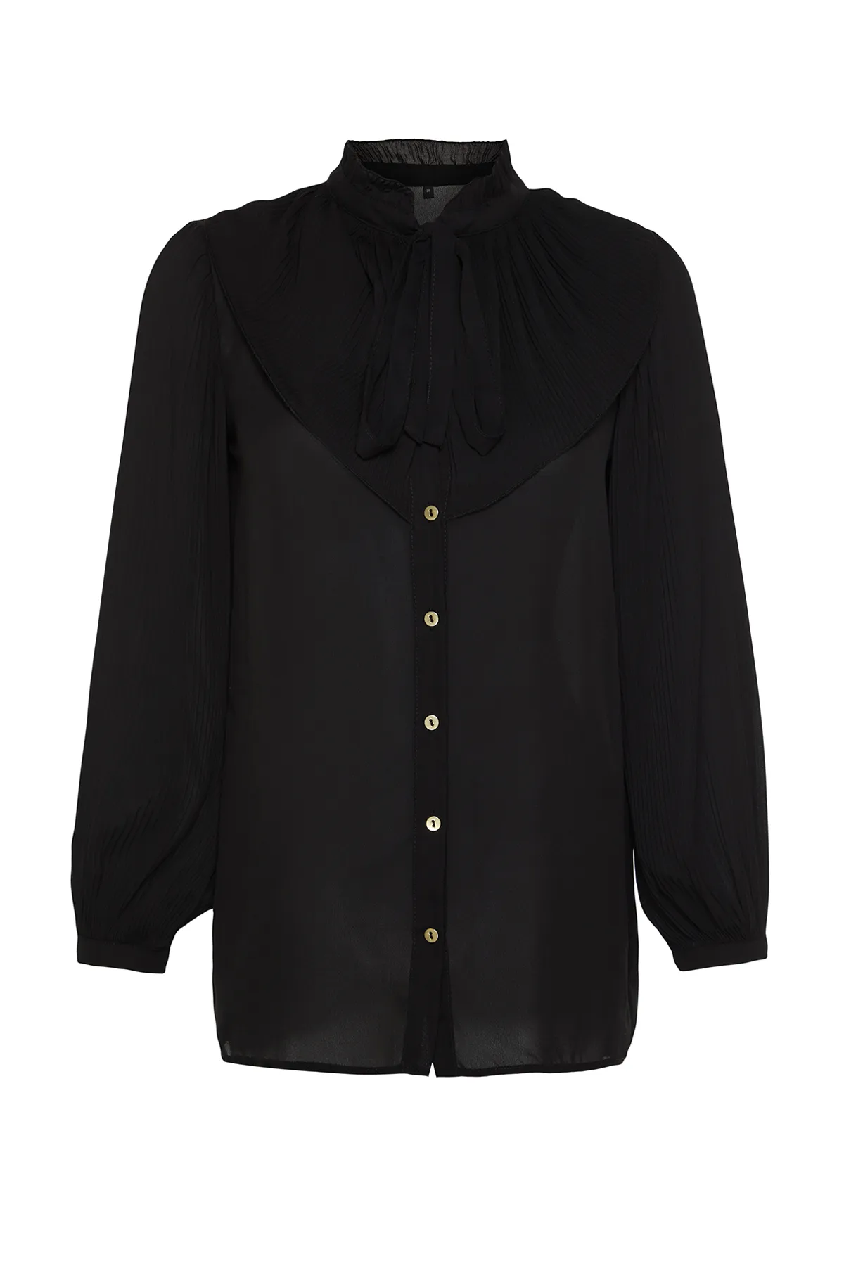 Trendyol Modest  Schwarzes, gewebtes Chiffon-Hemd mit Rüschen TCTSS24TG00014