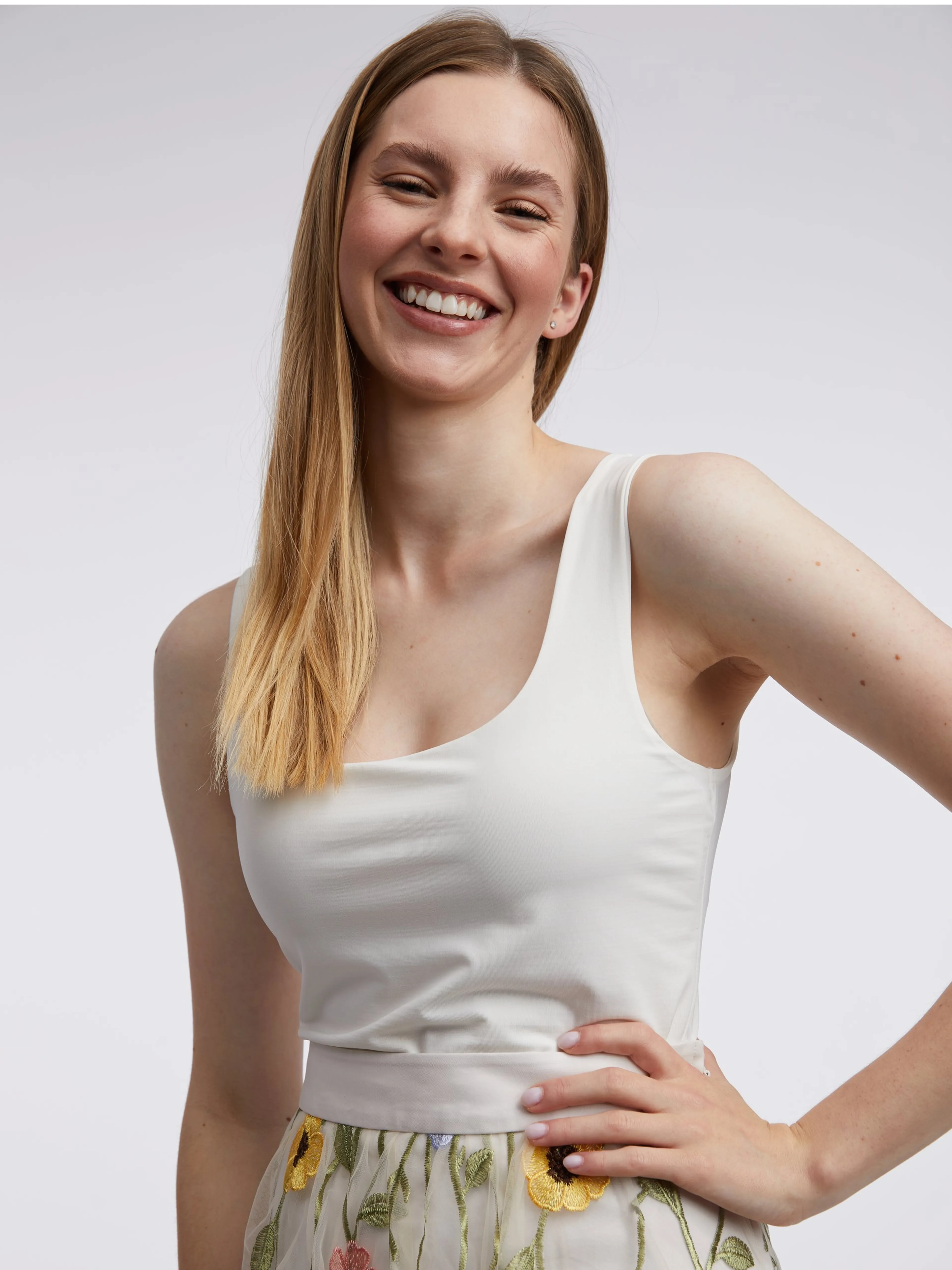 Cremefarbener Damen-Midirock mit Blumenmuster ORSAY