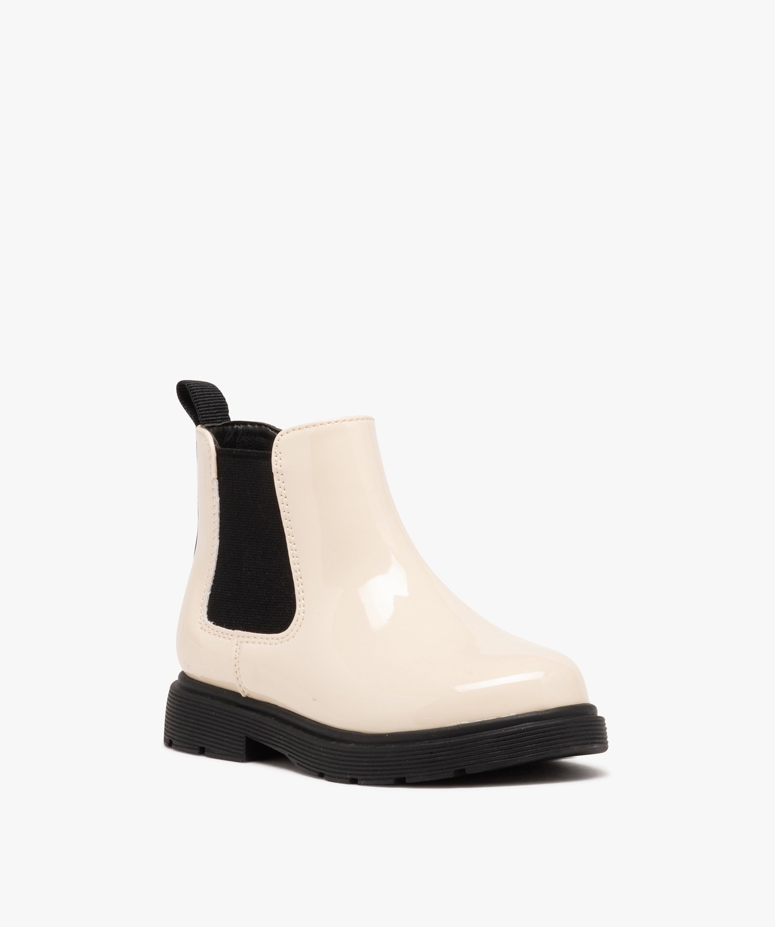 Bottes fille Chelsea vernies à zip beige | GEMO