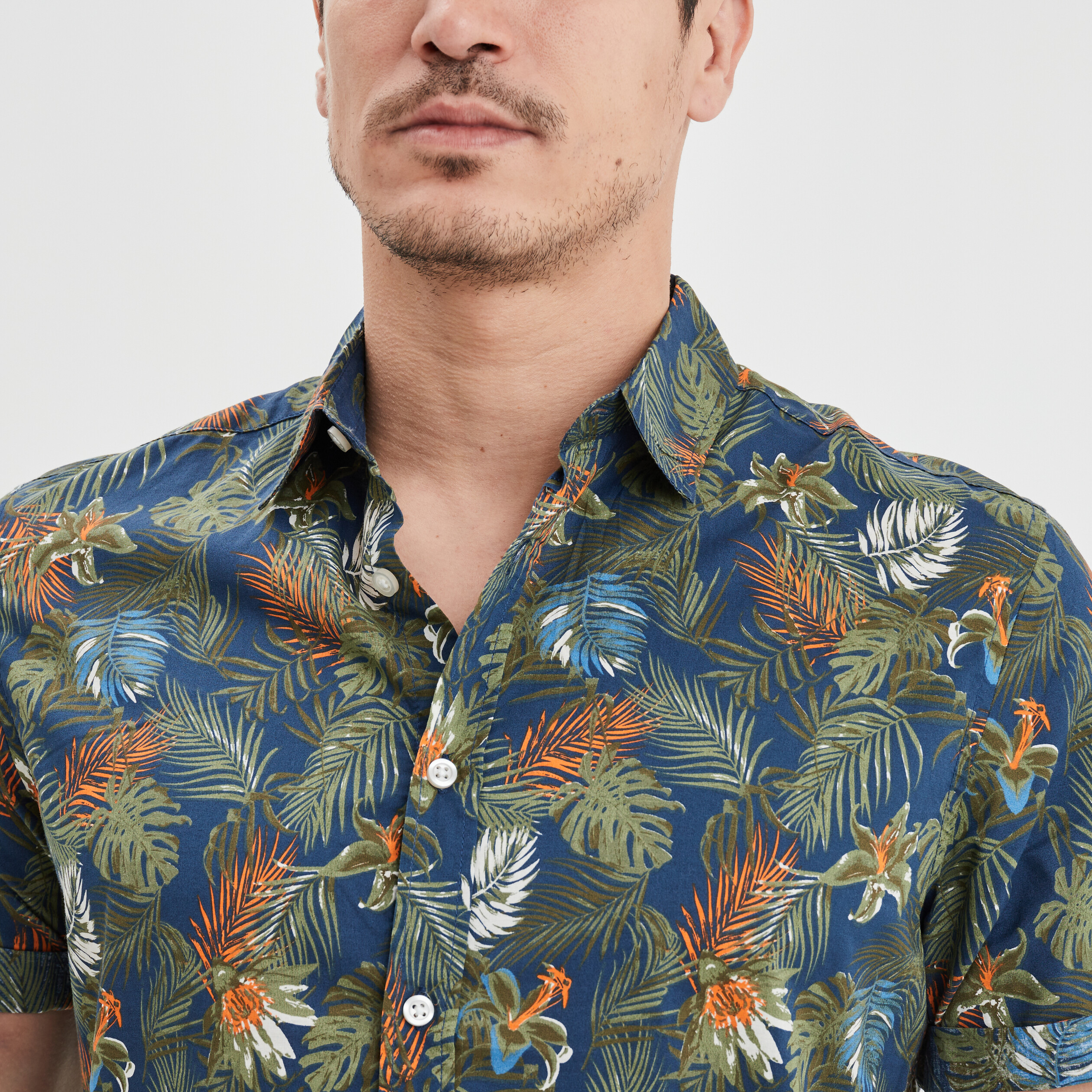 Chemise droite coton manches courtes bleu pétrole homme | La Halle
