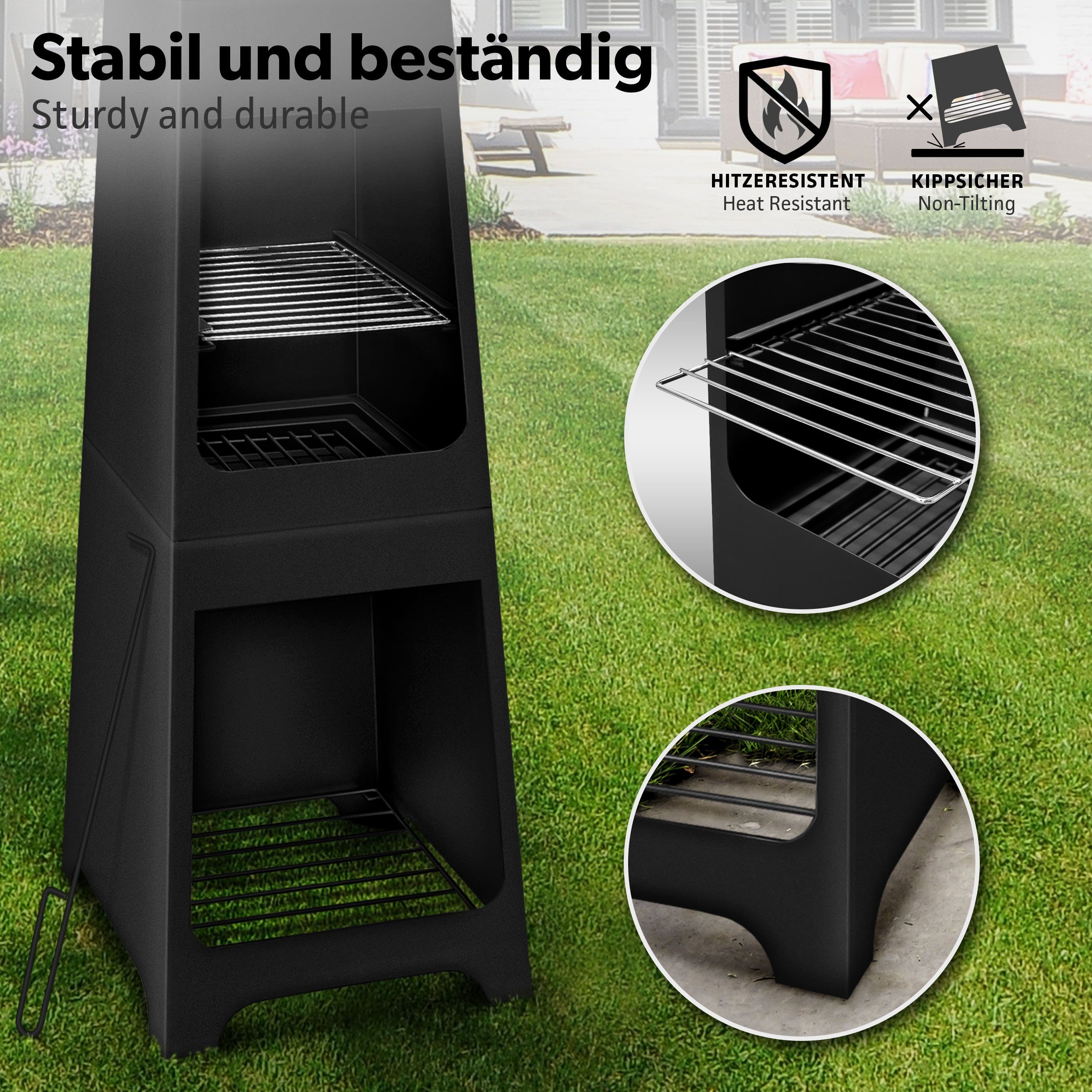 tillvex Feuerkorb Terrassenofen mit Grillfunktion, Gartenkamin aus Stahl, (Terrassenofen)