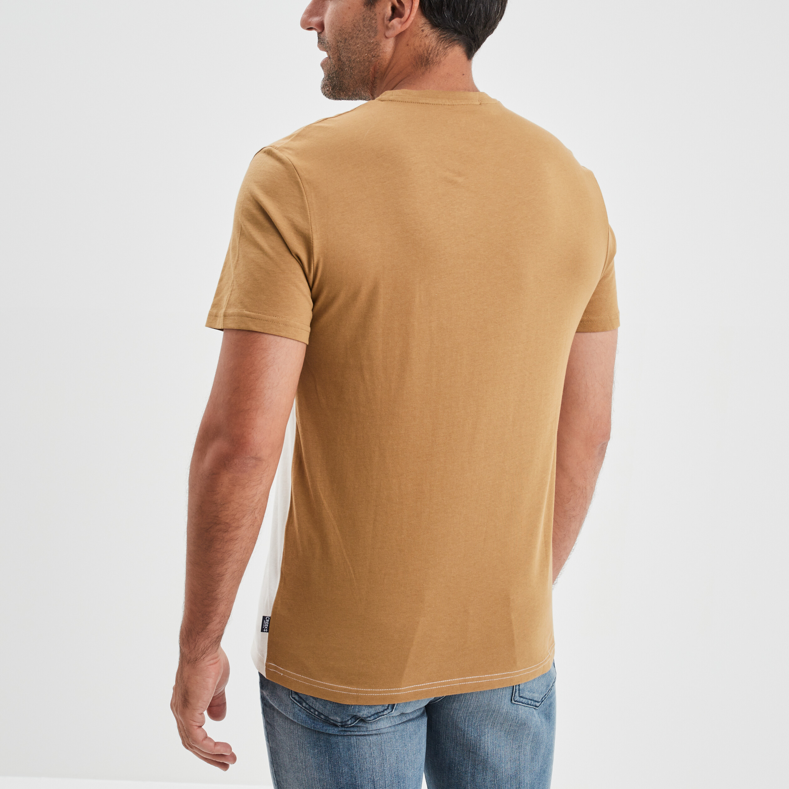 T-shirt manches courtes coton Creeks camel homme | La Halle