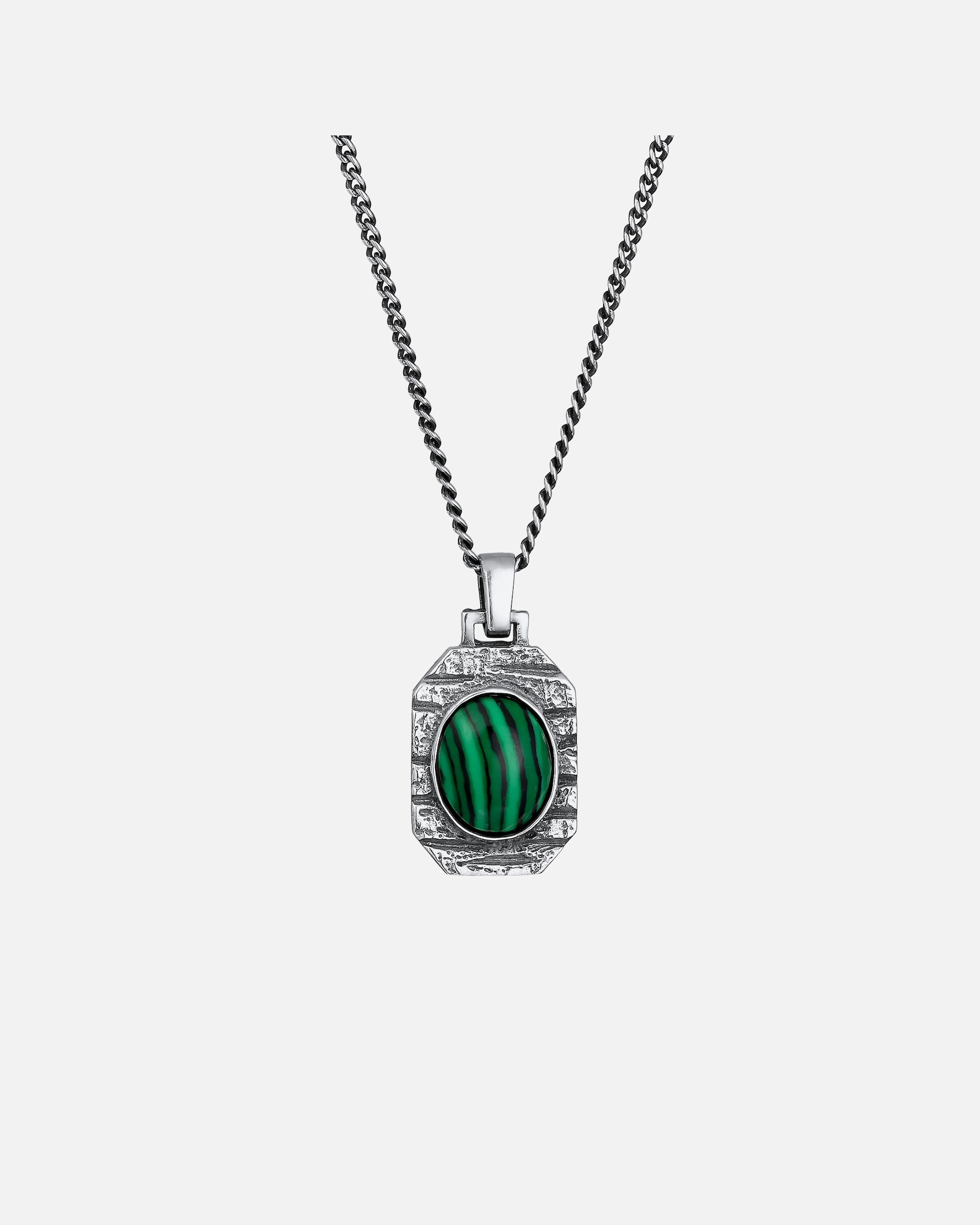Pandantiv hexagonal robust KUZZOI pentru bărbați cu malachit verde din argint 925