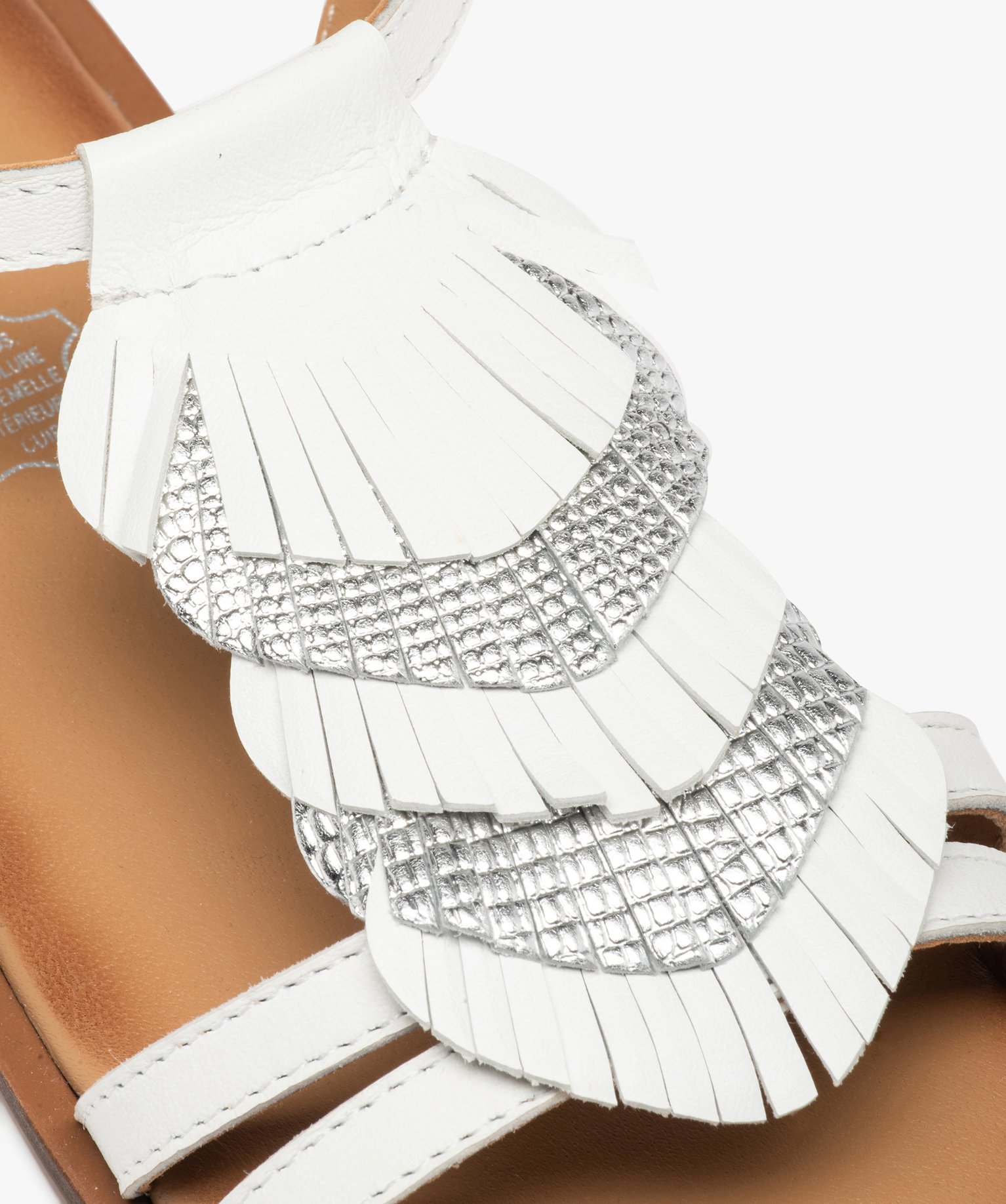 Sandales fille dessus cuir à franges métallisées – Tanéo blanc | GEMO