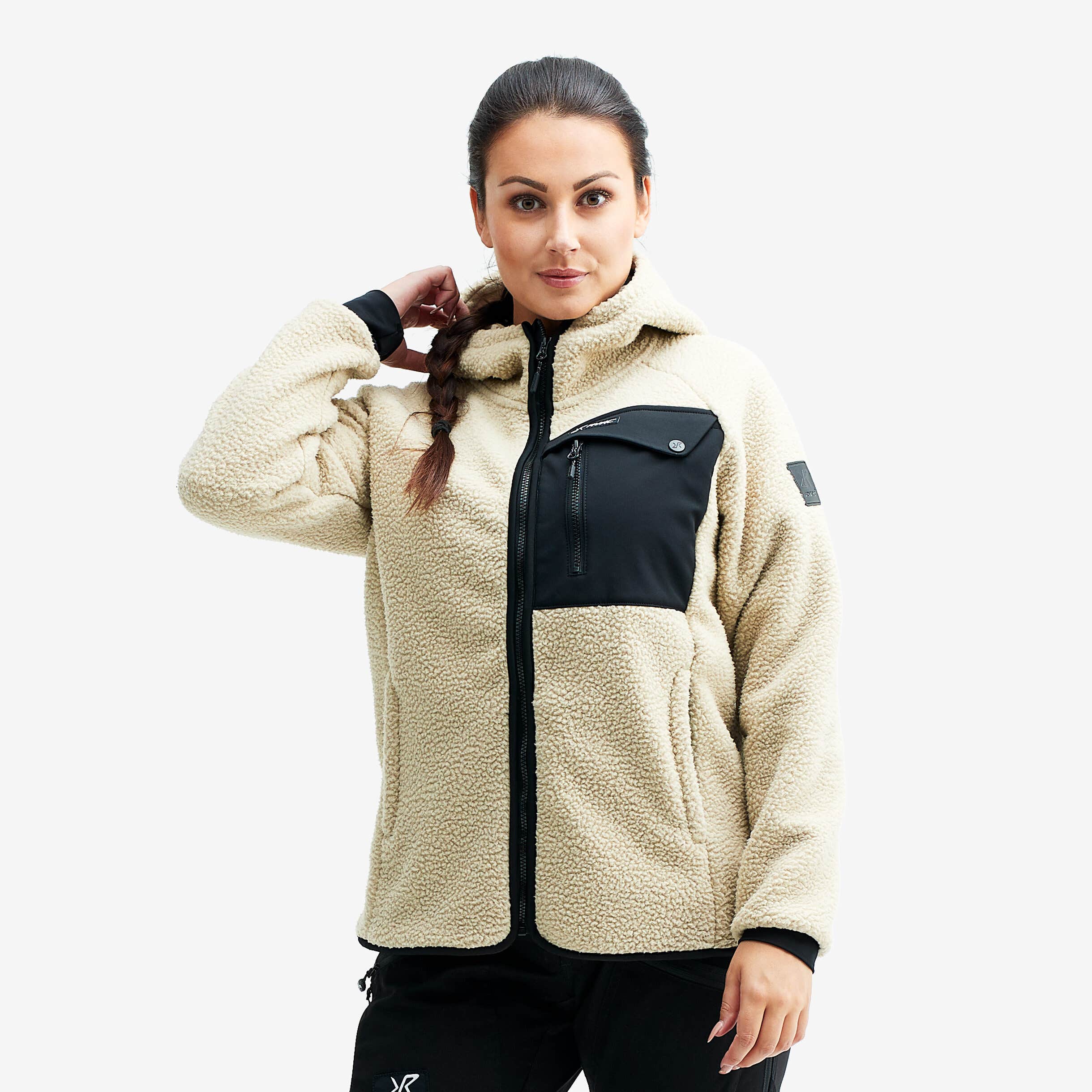 Sherpa Hoodie Femme Beige Khaki