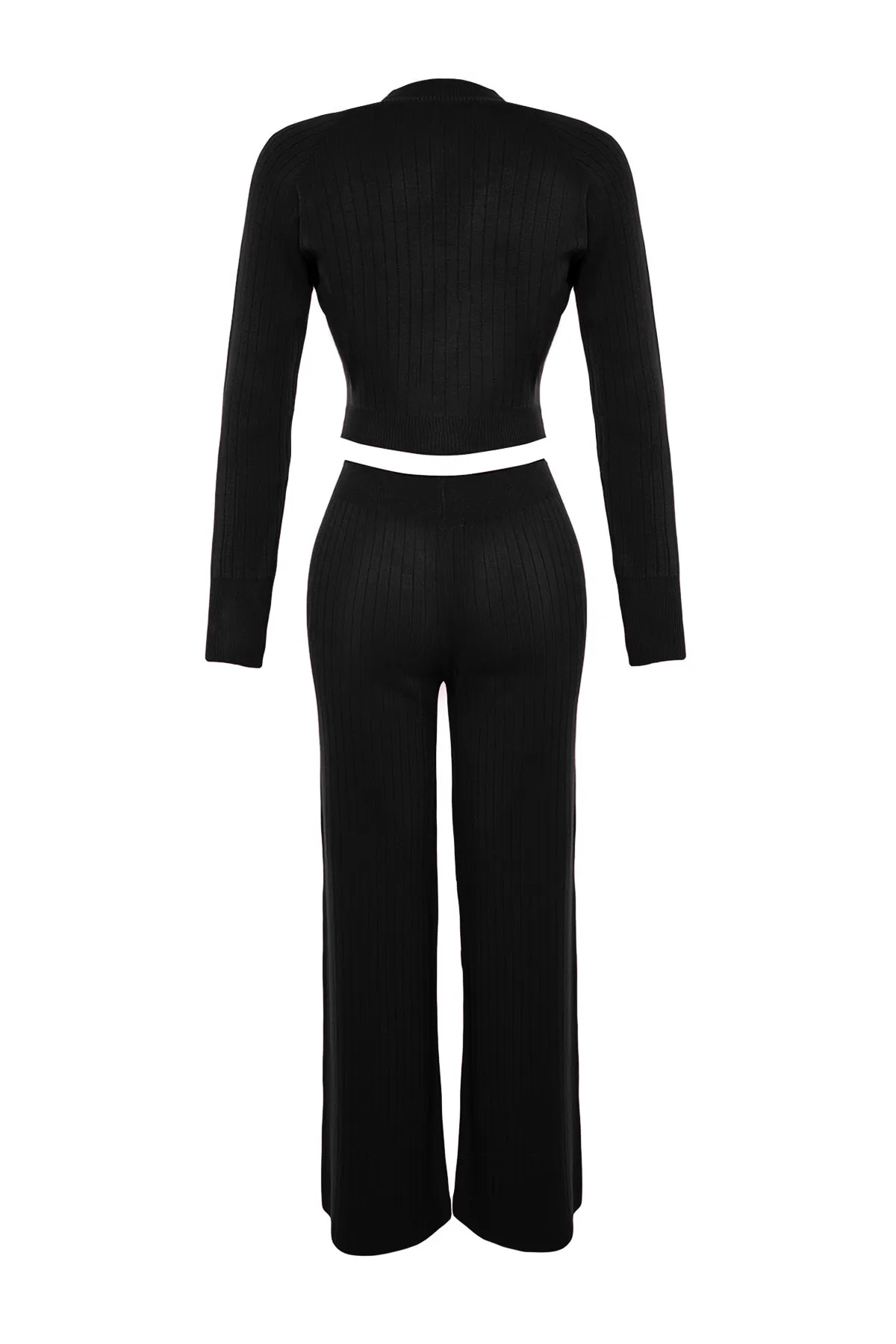 Trendyol Collection  Schwarzes, kurzes Strickoberteil und -unterteil-Set TWOAW24AU00033