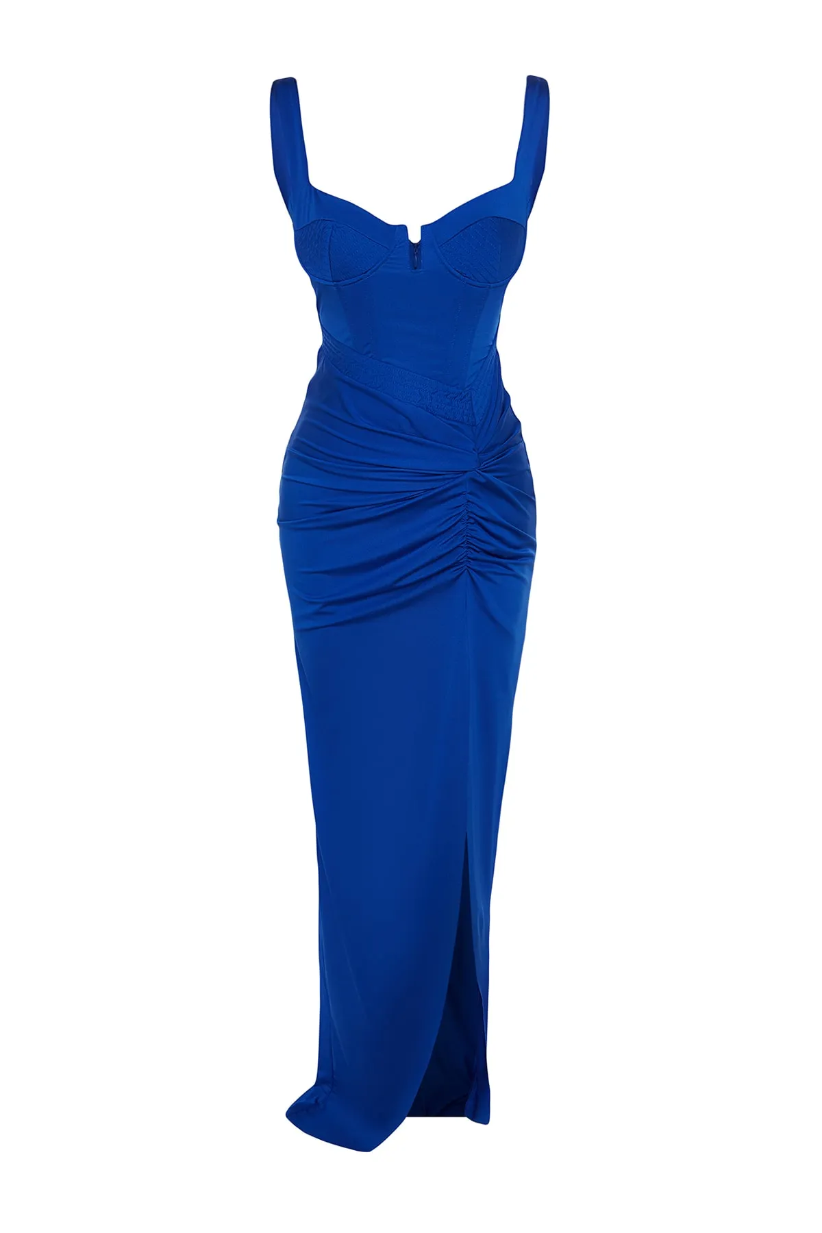Trendyol Collection  X Zeynep Tosun Marineblaues, tailliertes Abend- und Abschlusskleid mit Ziernähten TCLSS23AE00010