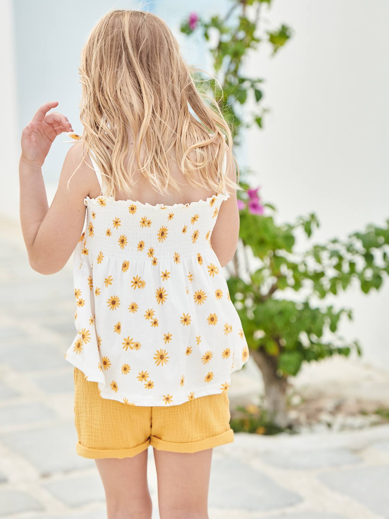 Débardeur à smocks imprimé fille vert
