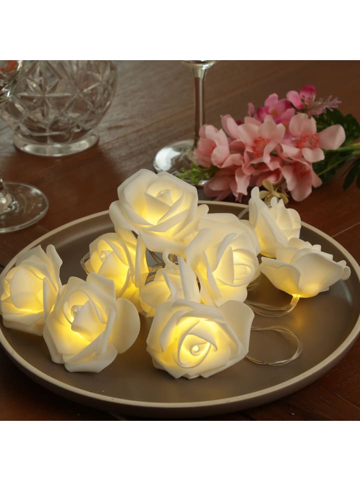 MARELIDA LED Lichterkette Rosen 10 Blumen Batteriebetrieb L: 180cm in weiß günstig kaufen onesize