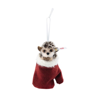 Igel im Handschuh Ornament, 11 cm, dunkelbraun