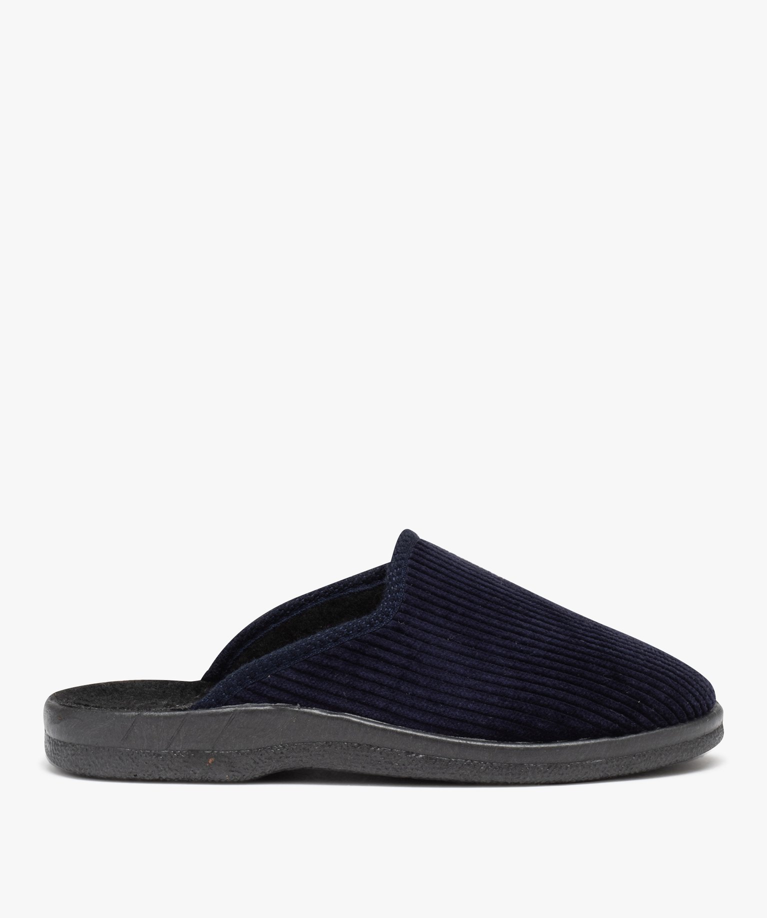 Chaussons homme mules confort dessus en velours ctelé uni bleu | GEMO