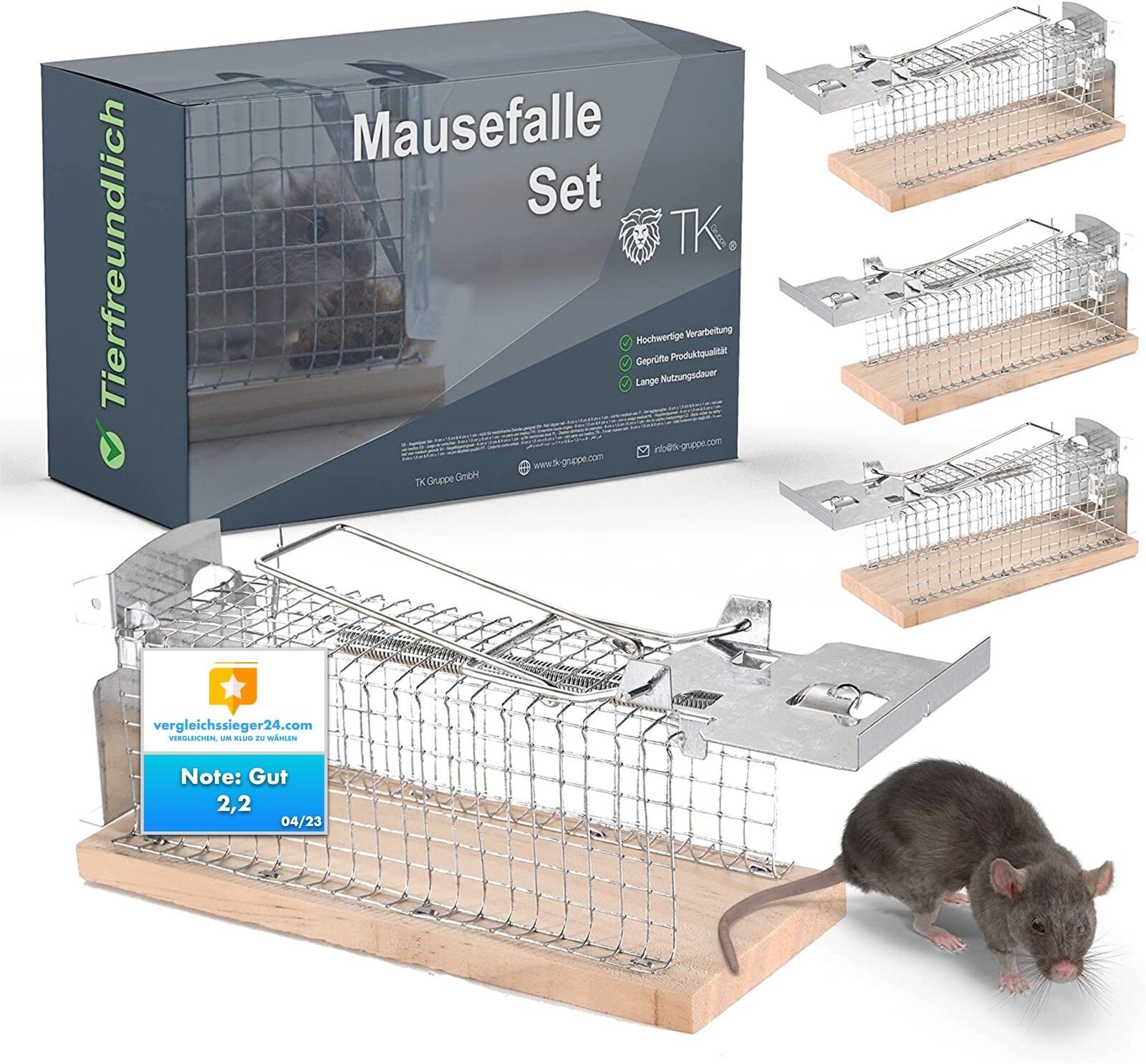 TK Gruppe Lebendfalle 3X Set Tierfreundlich Mäusefallen, lebend - Mausefalle aus Holz