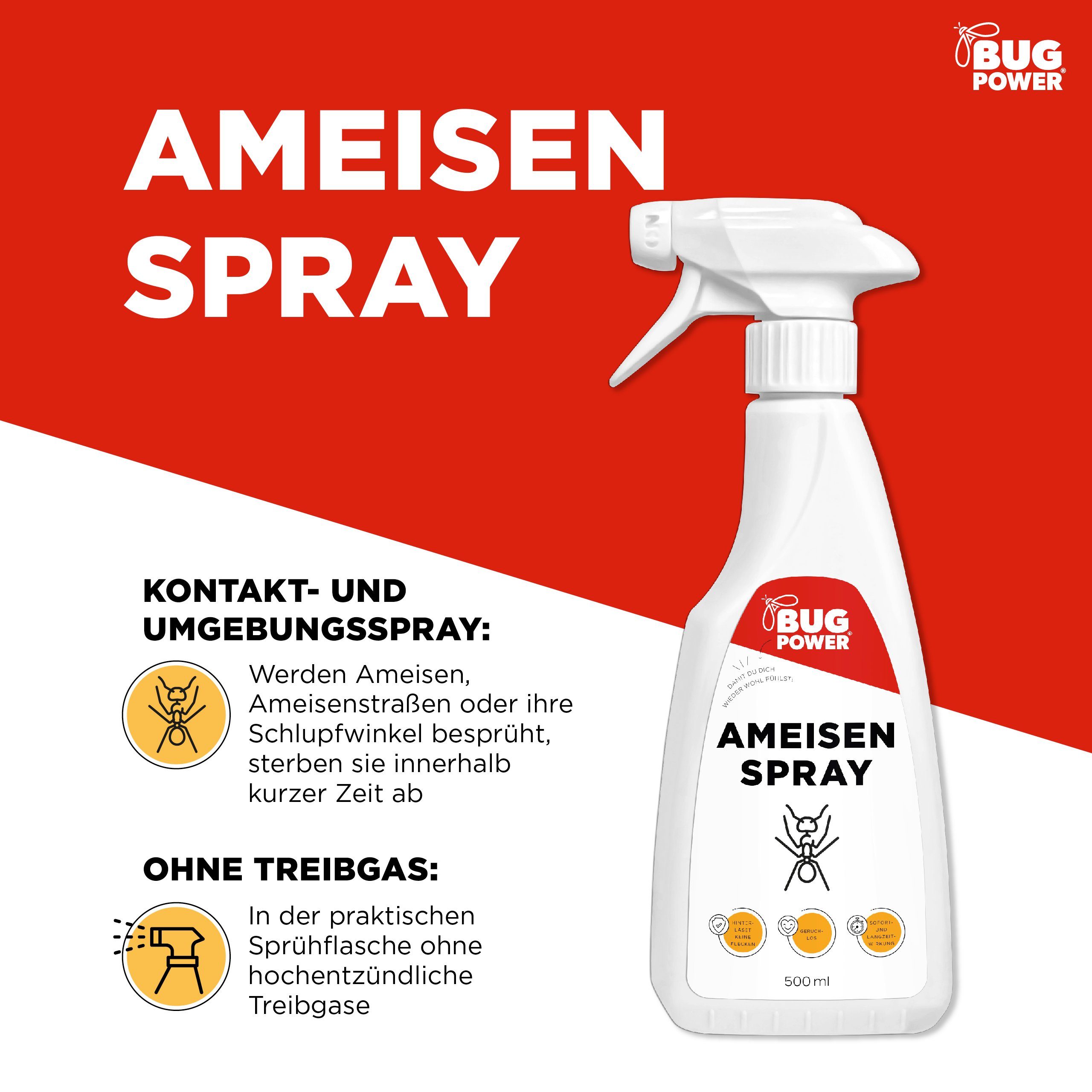 BugPower Insektenspray Ameisen Spray - effektiv gegen Ameisen, 500 ml, 1-St.