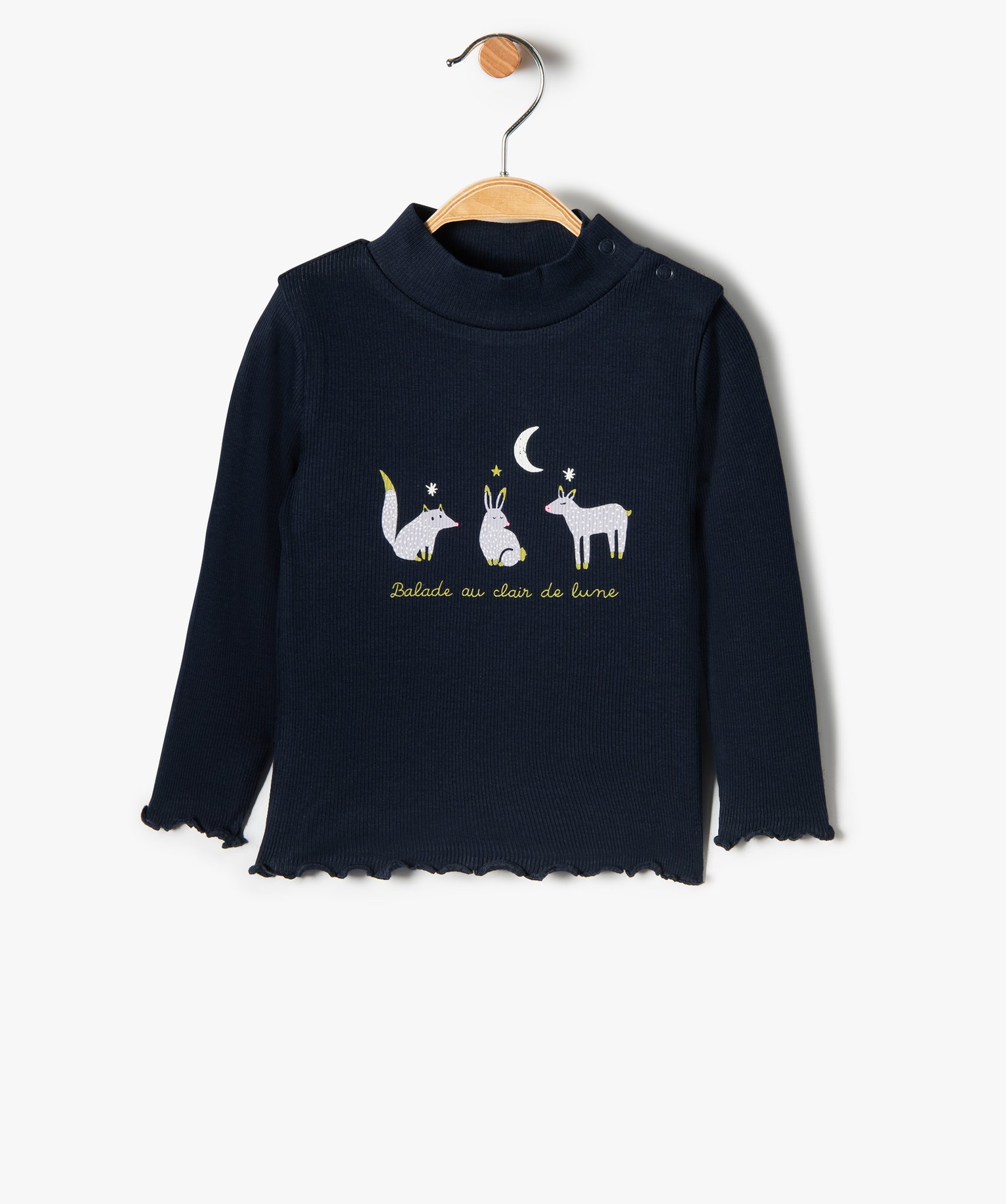 Tee-shirt bébé fille en maille ctelée imprimé bleu | GEMO