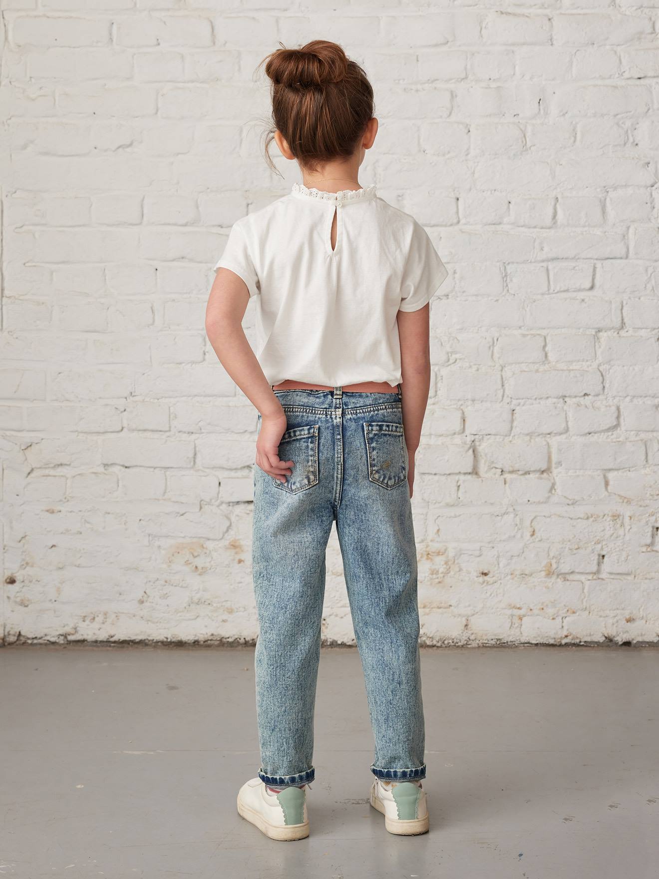 Vertbaudet Mädchen Jeans mit Stoffgürtel, Mom-Fit - schwarz