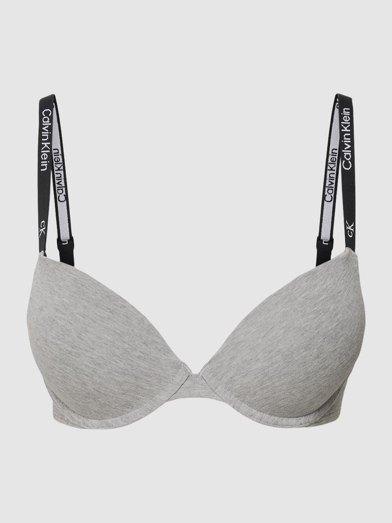 BH mit Label-Details Modell 'PUSH UP PLUNGE' in hellgrau meliert