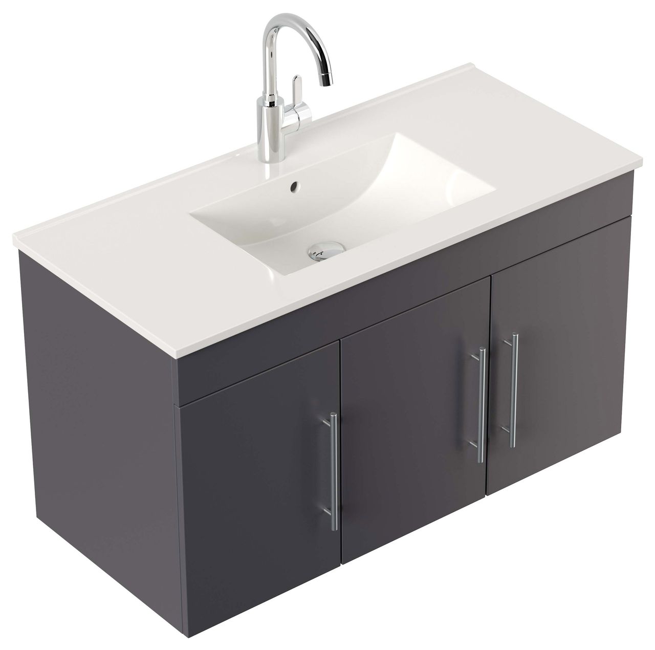 Posseik Badmöbel-Set Teramo 100 cm (3-teilig) anthrazit seidenglanz EEK: F