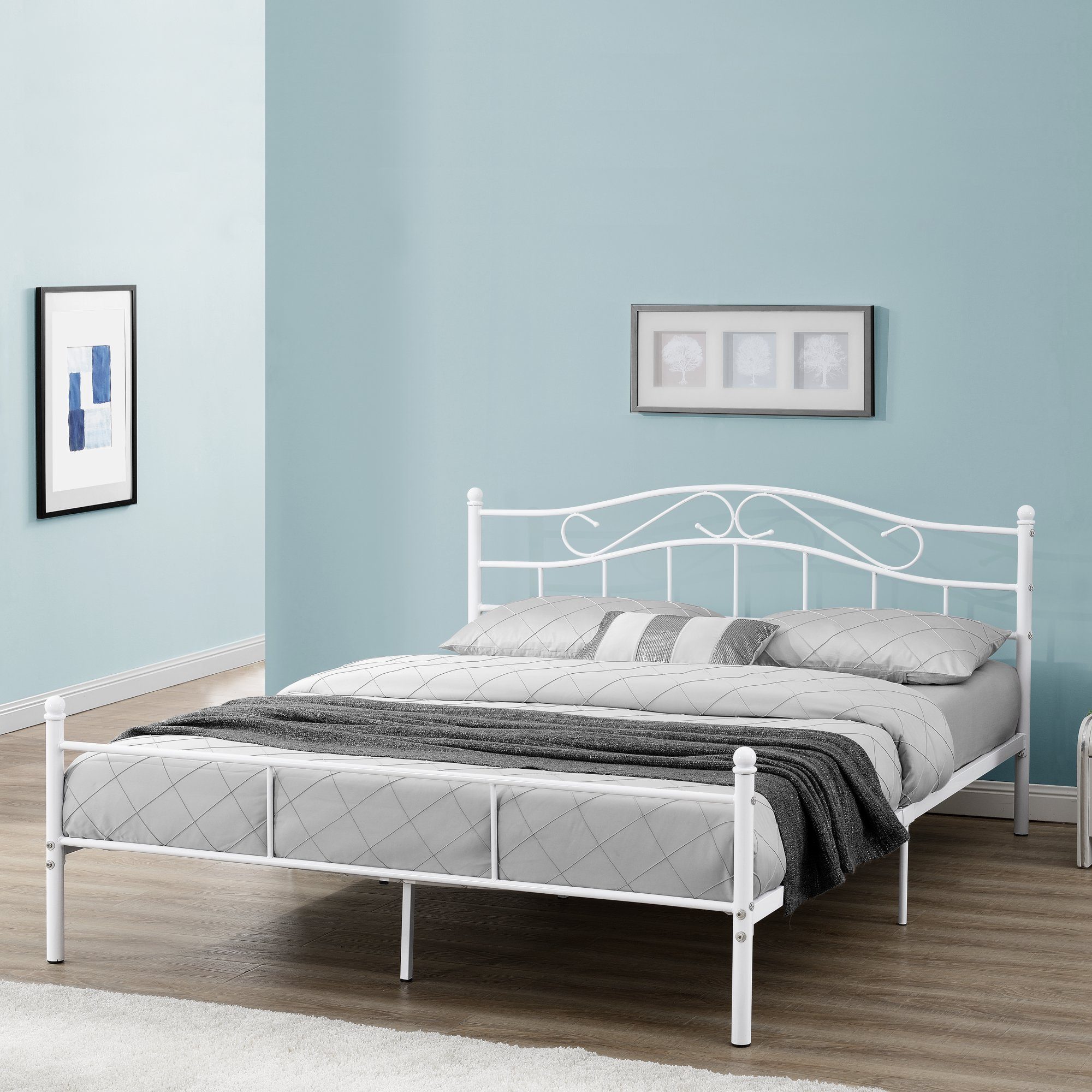 en.casa Metallbett, Damur Bett 200 x 140 cm weiß, matt