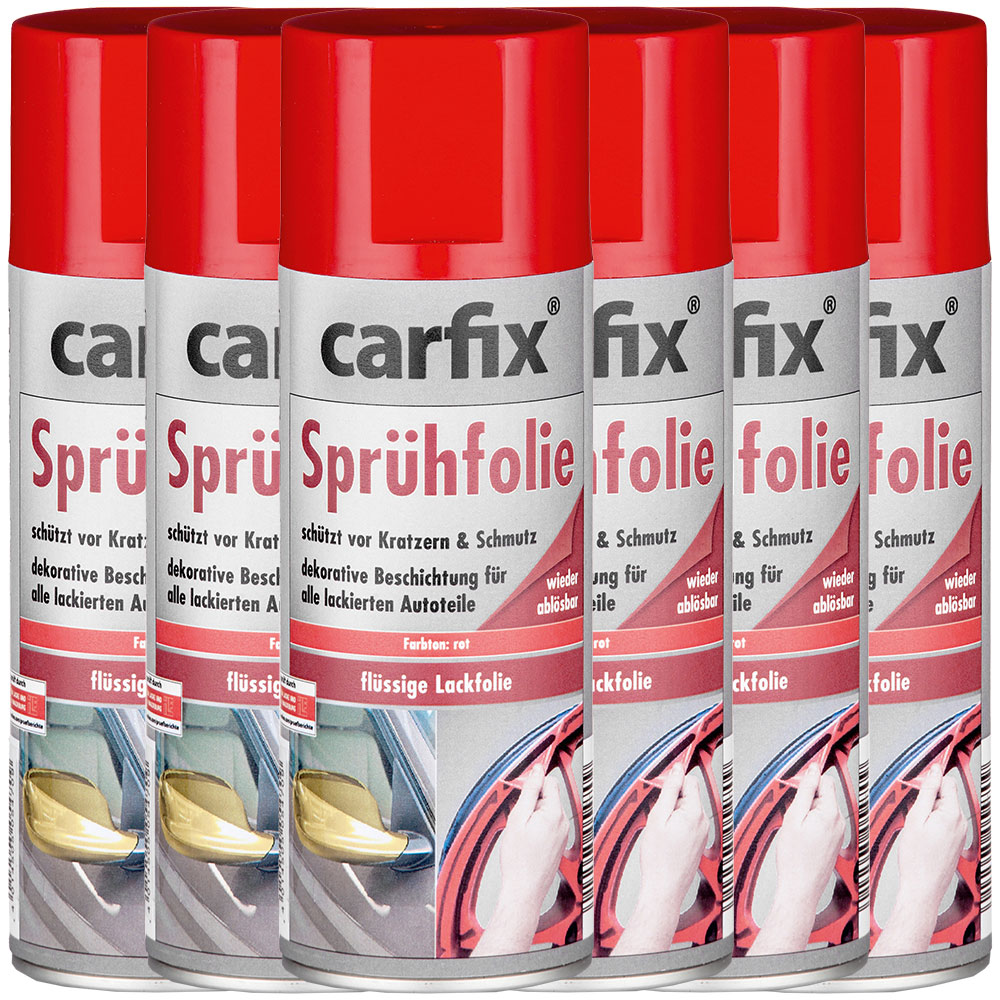 Carfix Sprühfolie, je ca. 400 ml - Rot, 6er-Set
