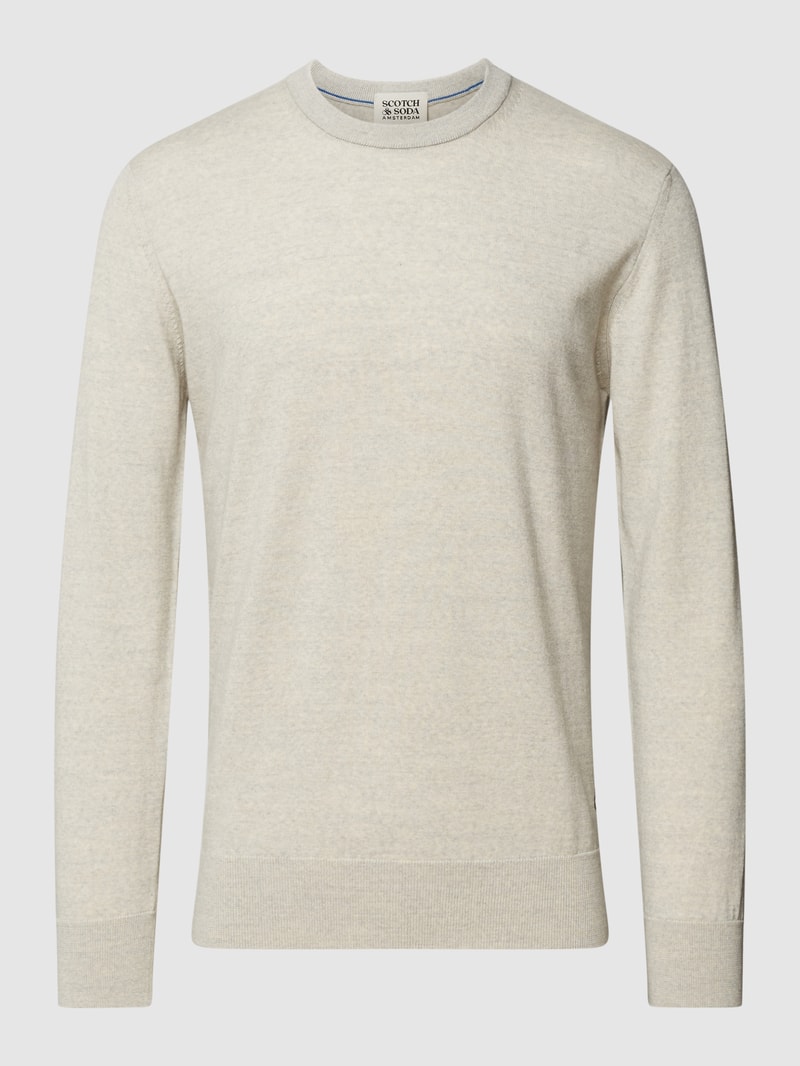 Strickpullover mit Label-Stitching in hellgrau