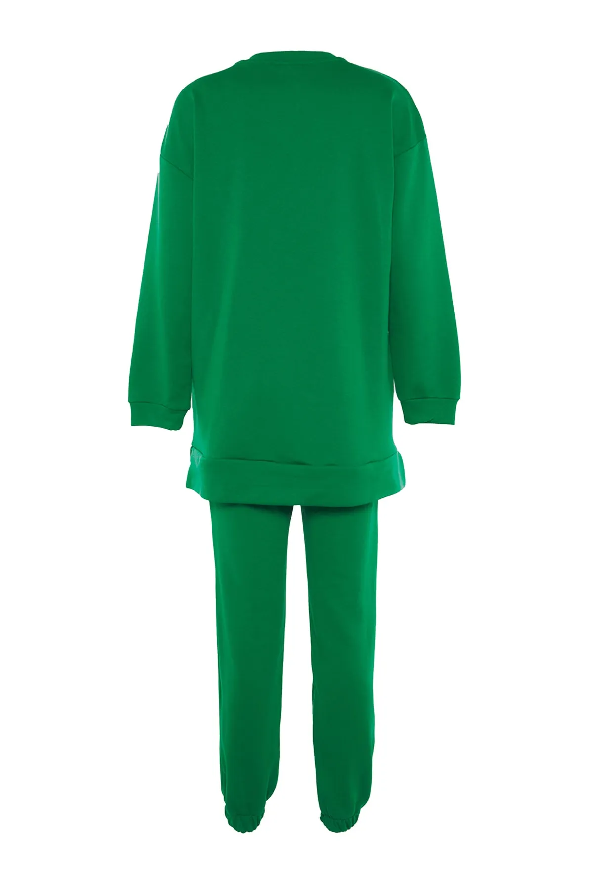 Trendyol Modest  Grünes, besticktes Basic-Strick-Trainingsanzug-Set mit Rundhalsausschnitt TCTAW23EN00001