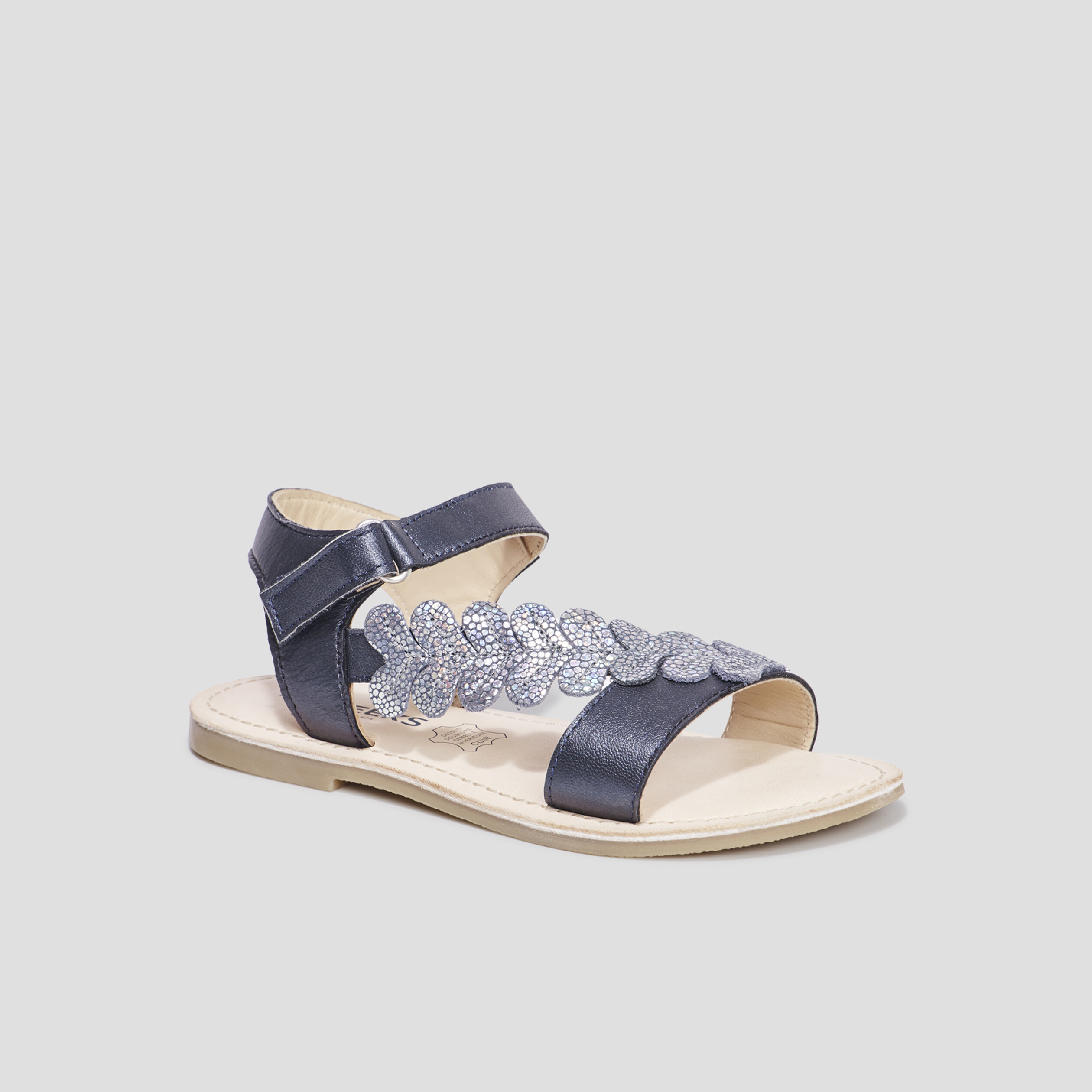 Sandales brides feuilles en cuir Creeks bleu fille | La Halle